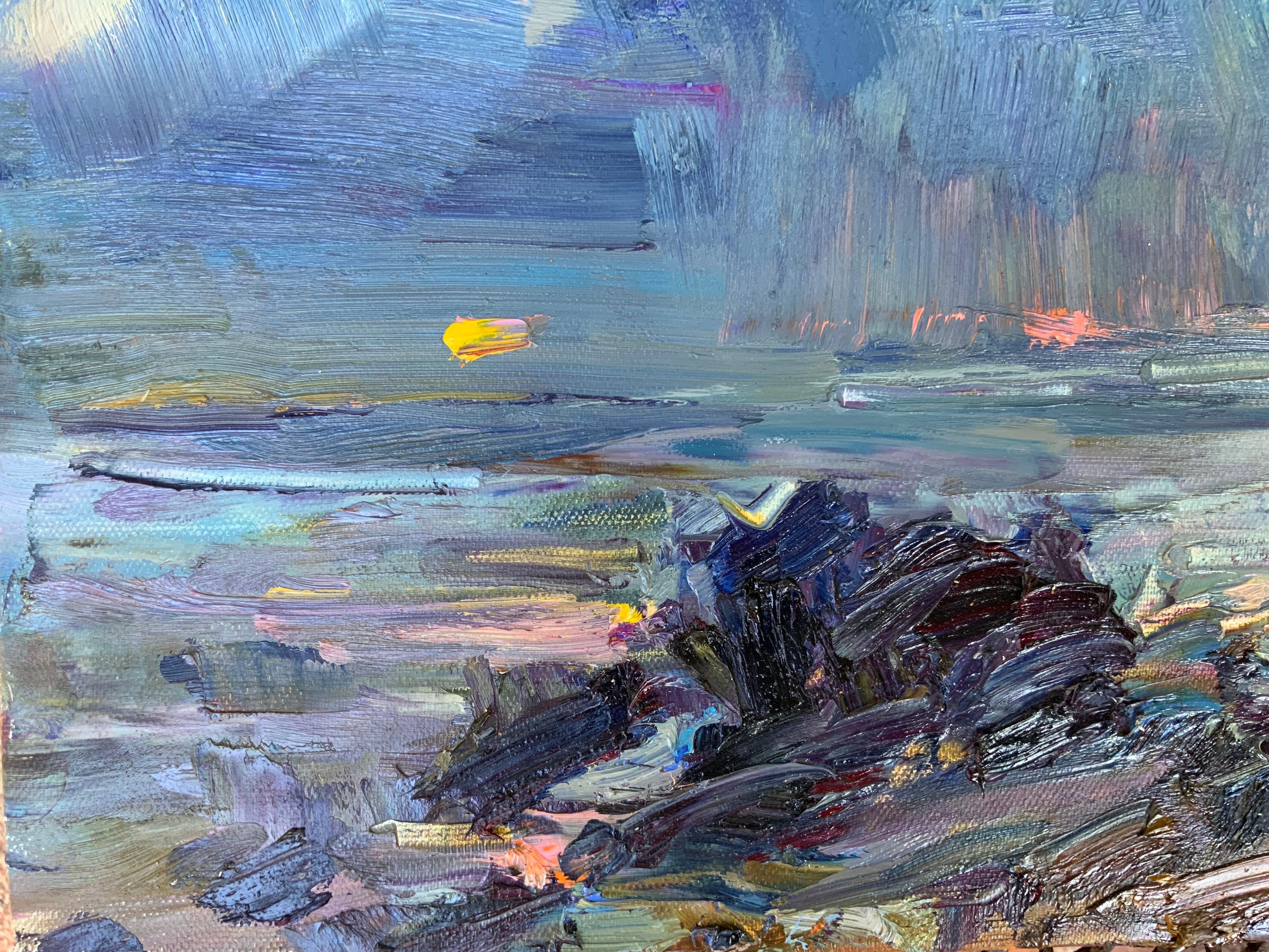 Stiller Mond (Impressionismus), Painting, von Daria Molostnova