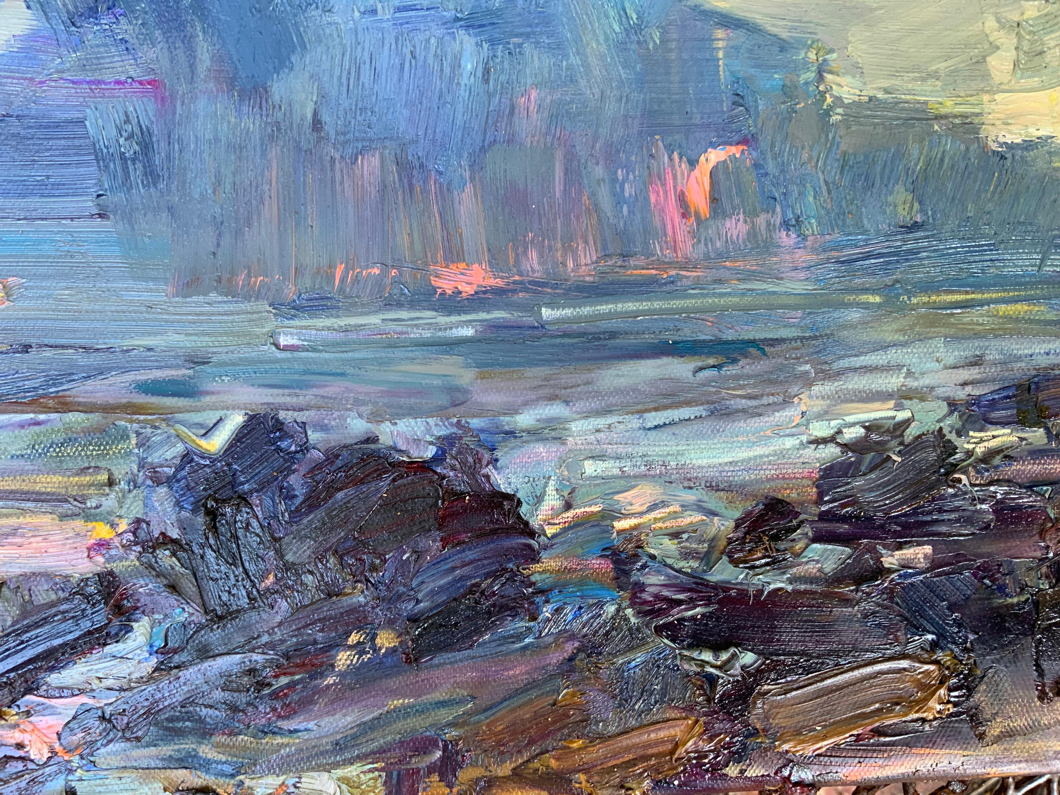 Stiller Mond (Blau), Landscape Painting, von Daria Molostnova