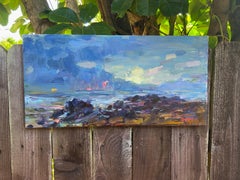 Quiet Moon. Coastal night landscape, moonlight, blue tones, plein air