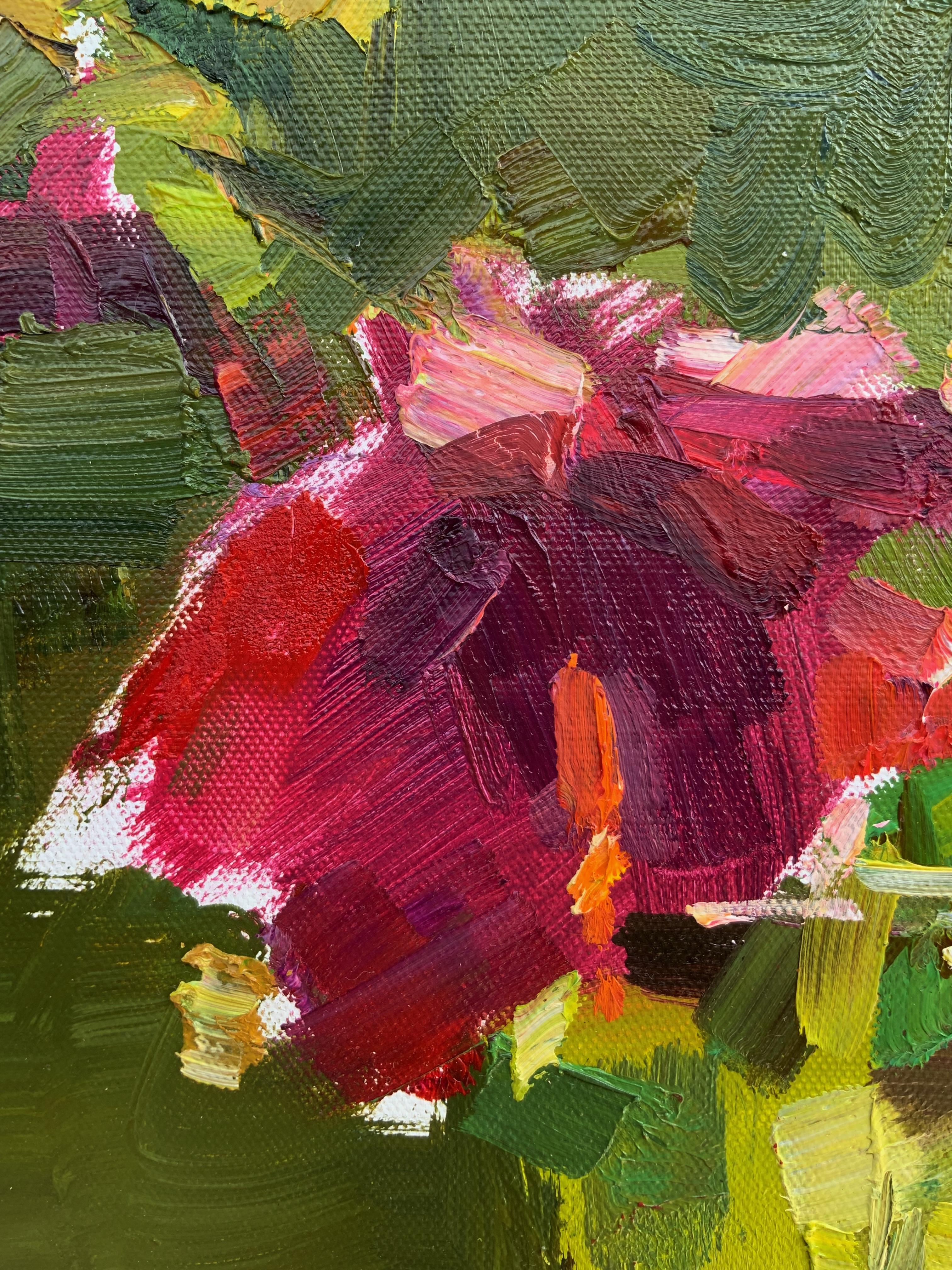 Red Hibiscus - Brown Still-Life Painting by Daria Molostnova