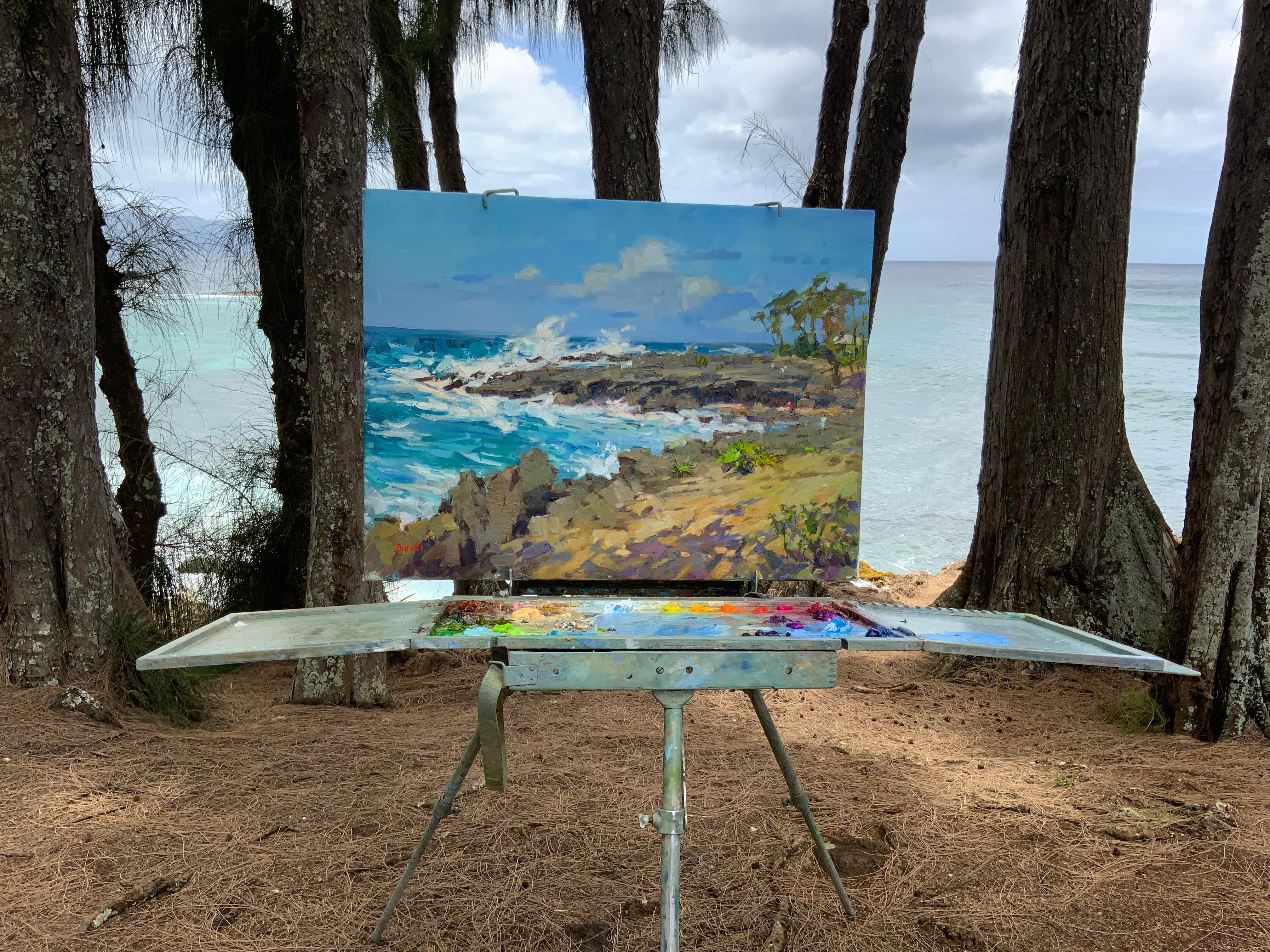 A. Stone. Mattina alle Hawaii - Landscape Painting Grigio di Daria Molostnova