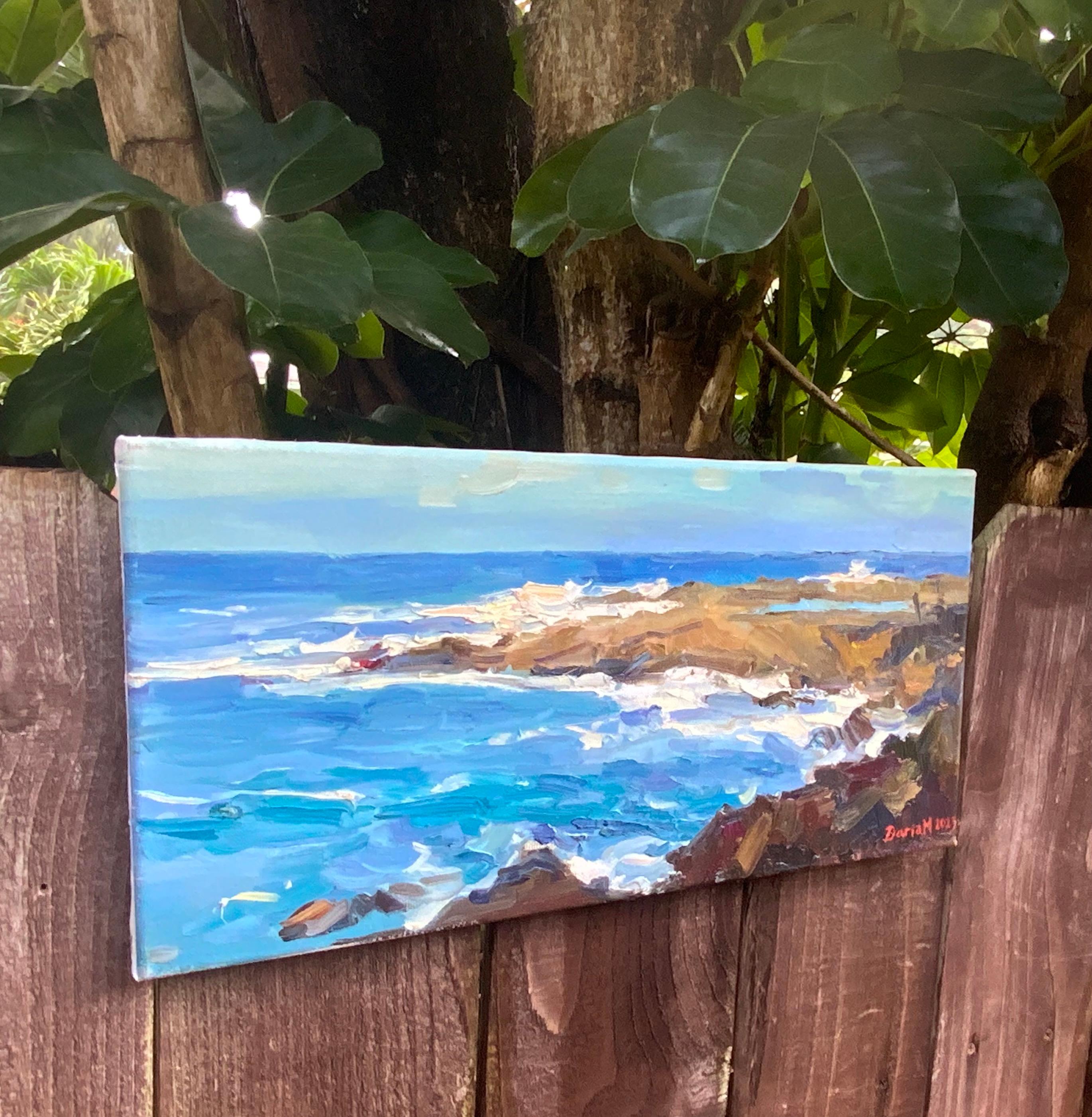 Die Landschaft wurde im Winter an der Nordküste von Oahu, Hawaii, gemalt - einem Küstenstreifen, der für seine starken Winterstürme bekannt ist. 
