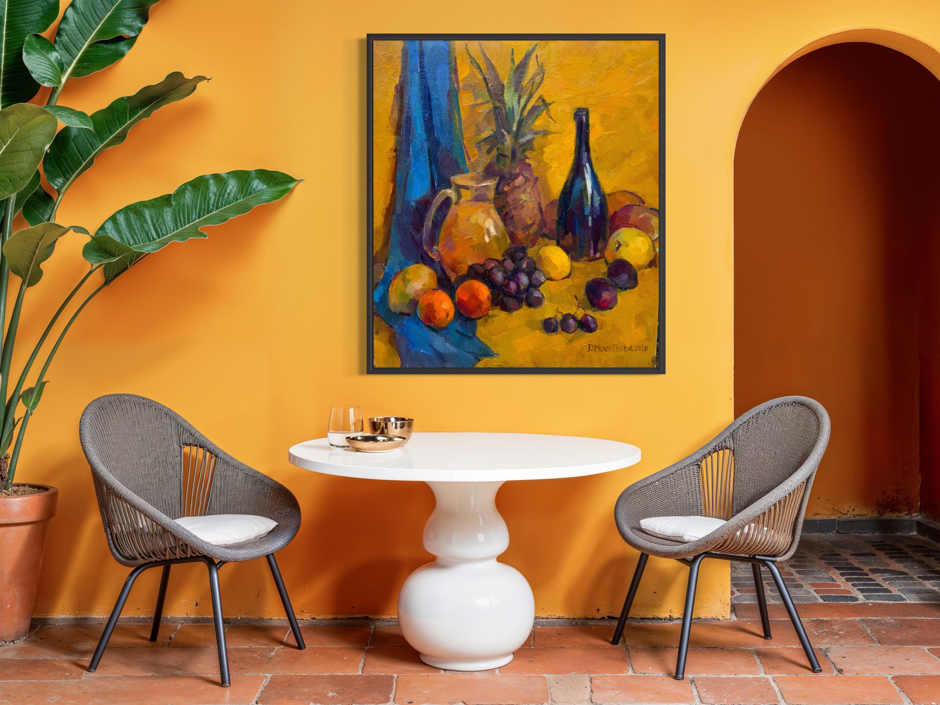 Stilleben mit Ananas. Tropische Früchte, lebendige Palette, reiche Textur. im Angebot 5