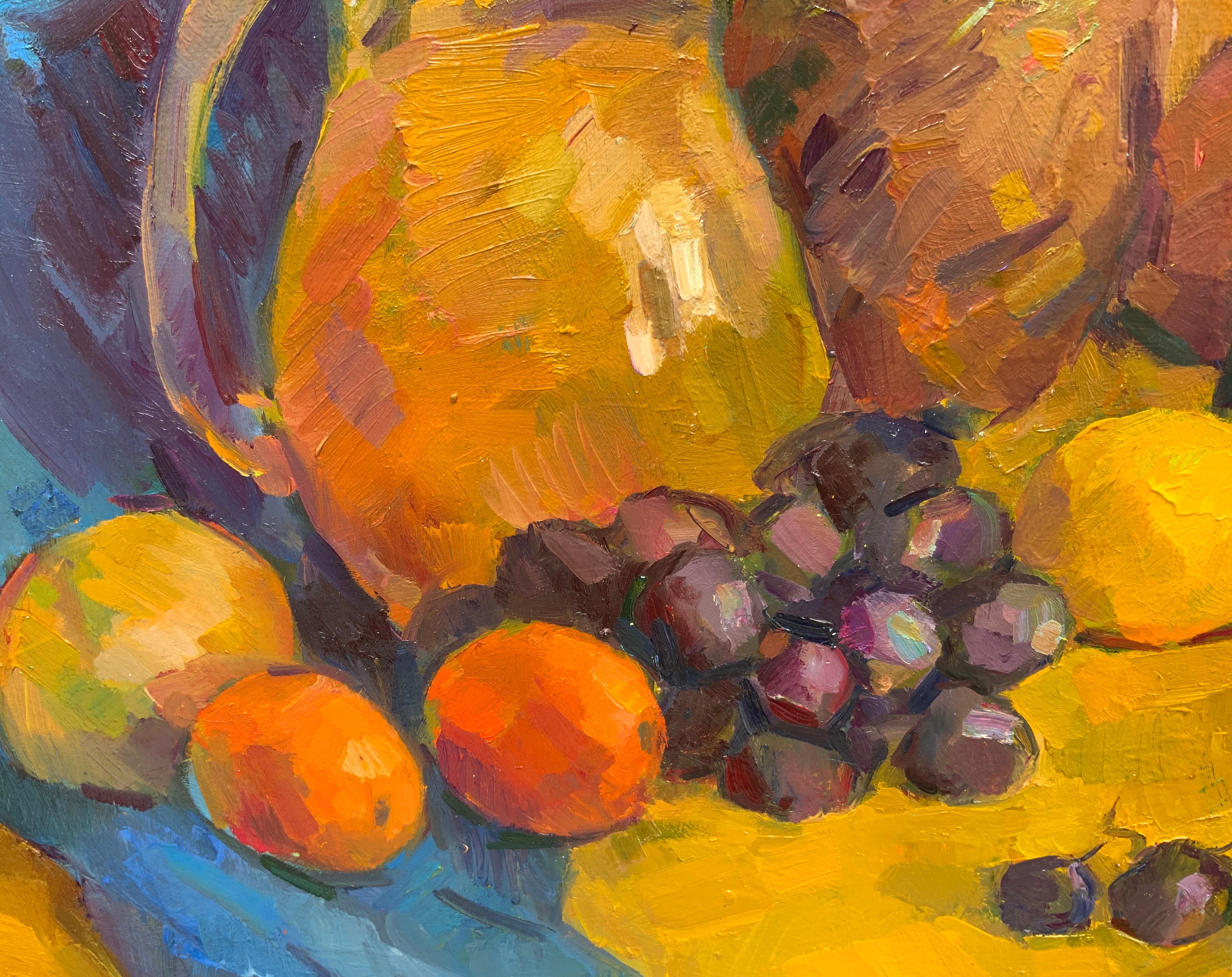 Stilleben mit Ananas. Tropische Früchte, lebendige Palette, reiche Textur. im Angebot 1