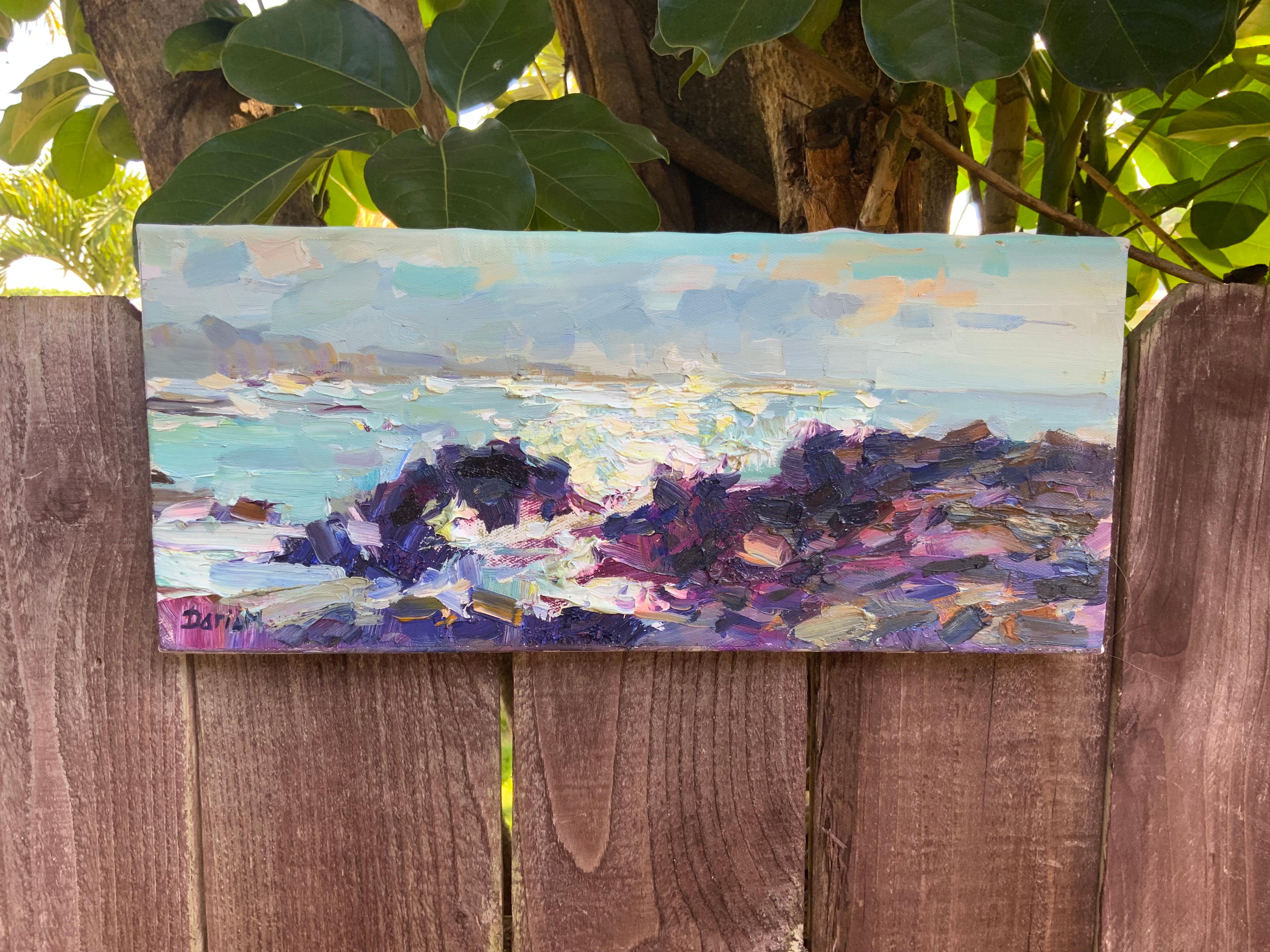 Sonne und Wellen (Grau), Landscape Painting, von Daria Molostnova