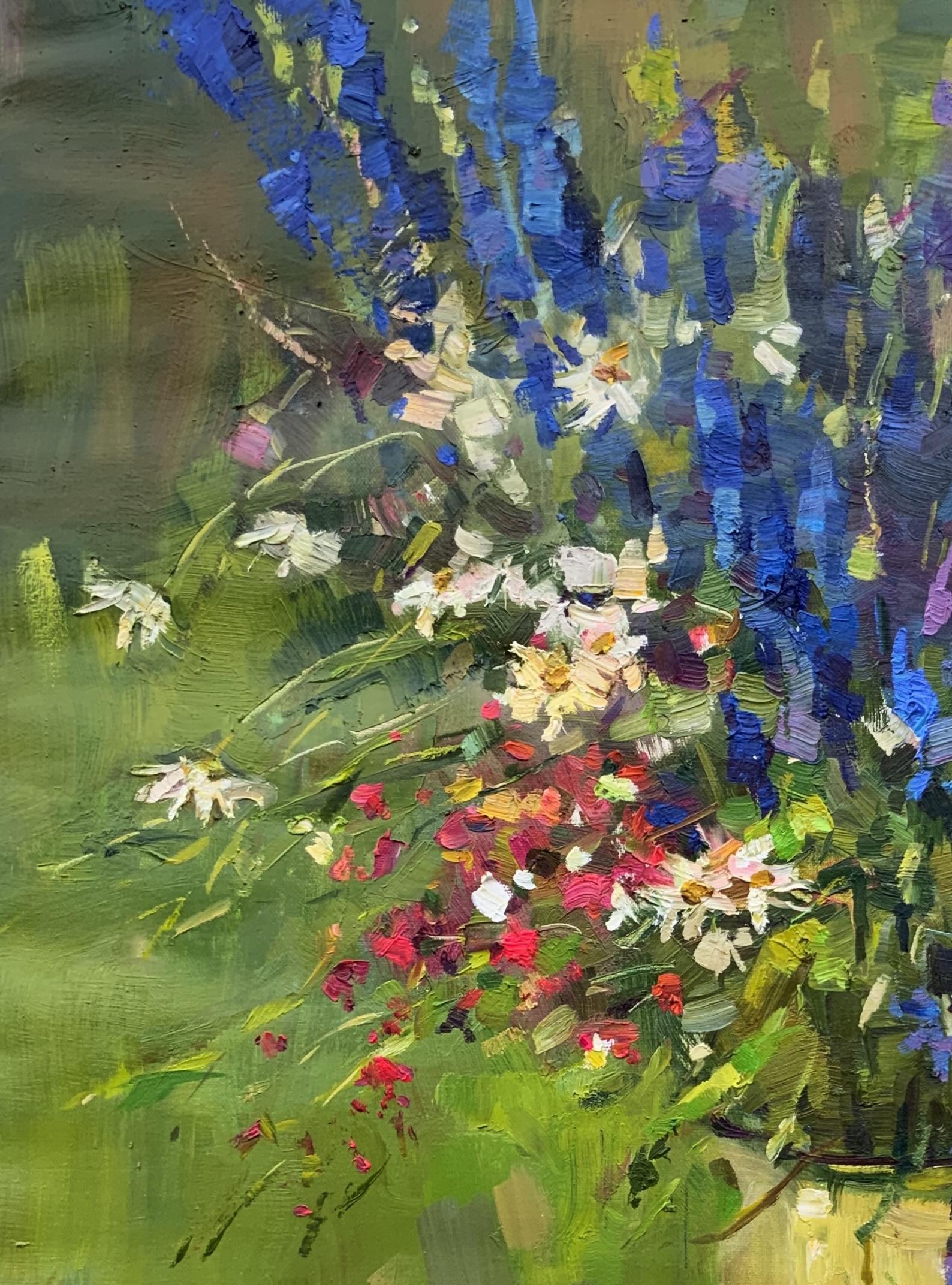 Sunny Day. Bouquet and Cherries – Painting von Daria Molostnova