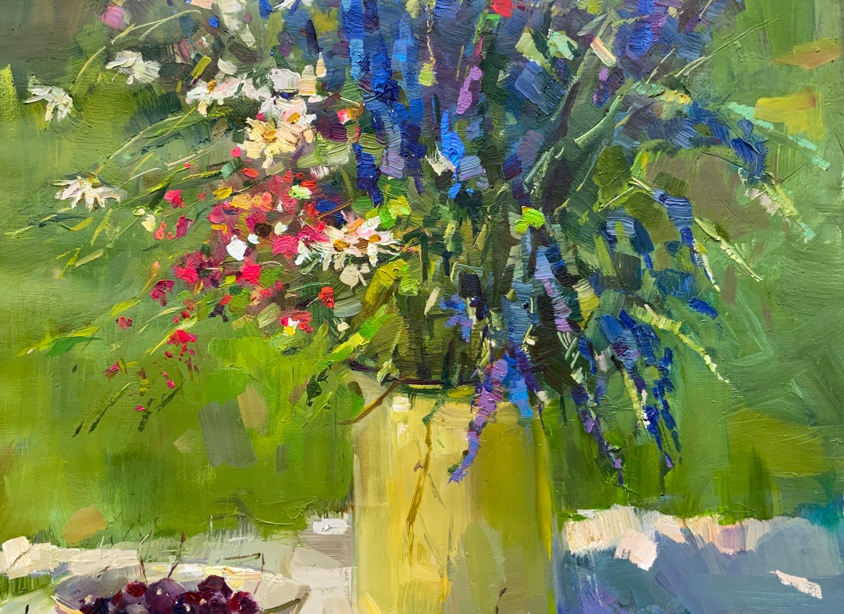 Sunny Day. Bouquet and Cherries (Zeitgenössisch), Painting, von Daria Molostnova