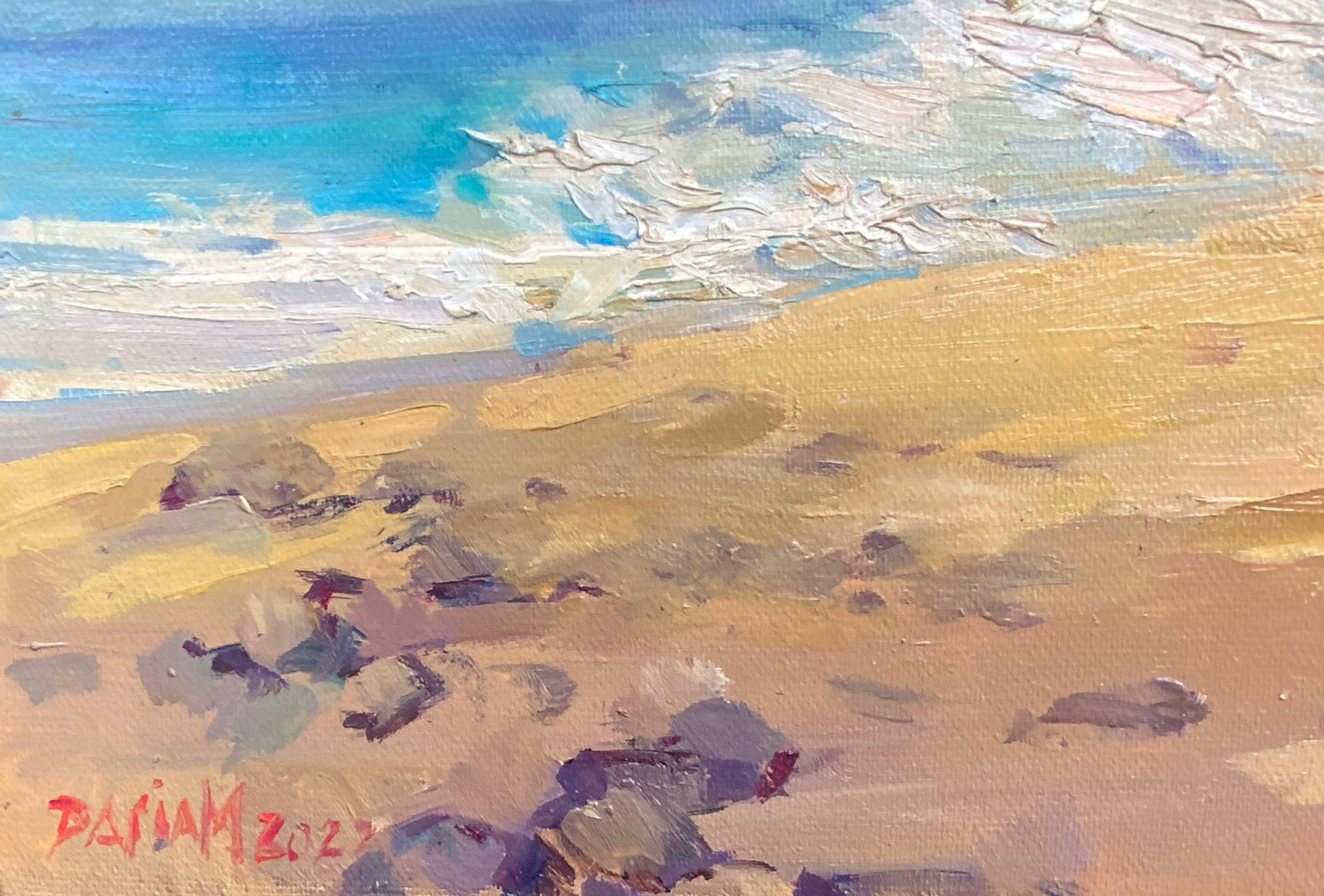 Wave - Beige Landscape Painting by Daria Molostnova