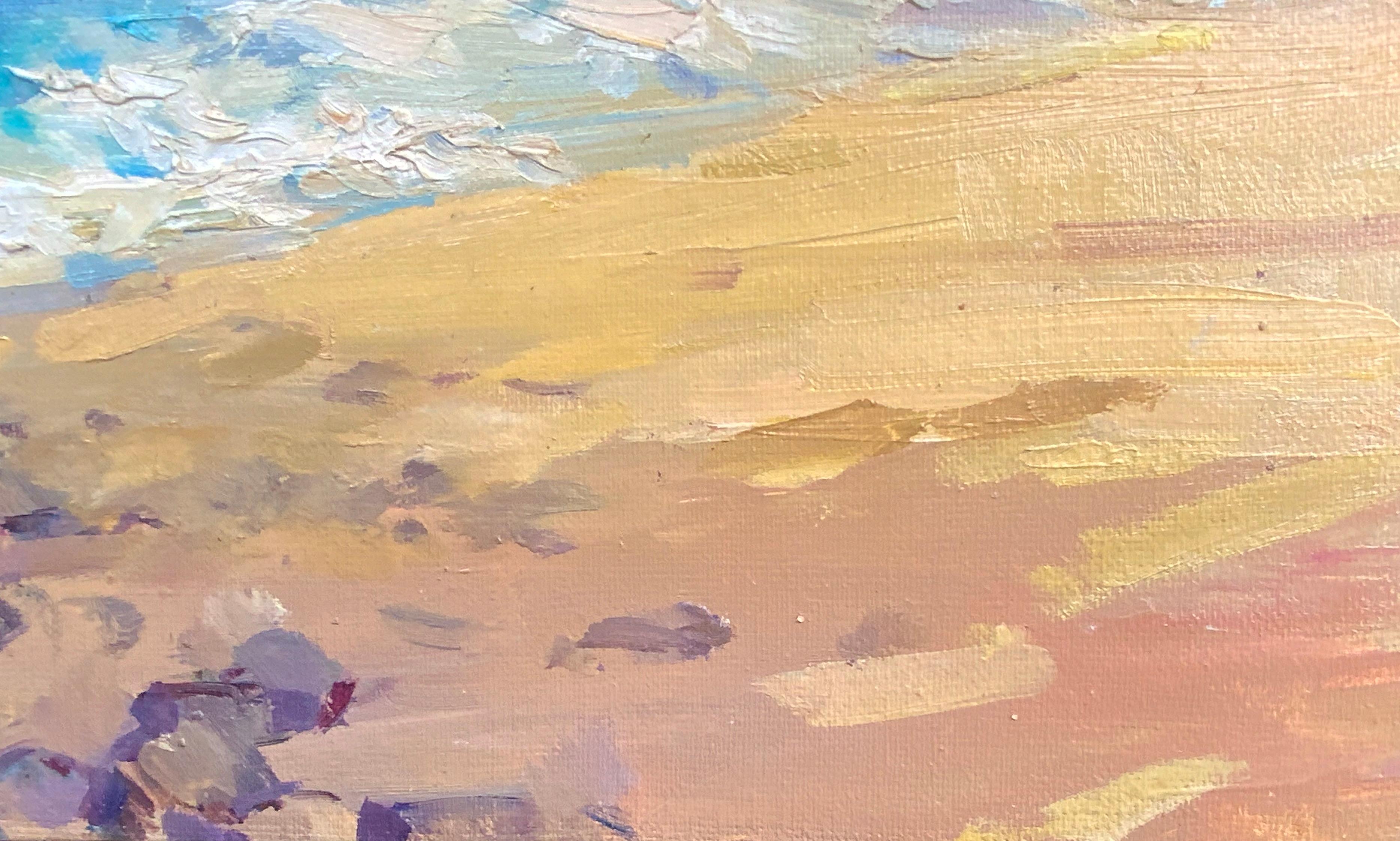 This piece was created on the North Shore of Oahu, Hawaii, in the early morning during a storm. In the pre-dawn light, the boundaries between sands, stone, ocean, and sky begin to dissolve - everything is veiled in muted tones, suspended in a moment