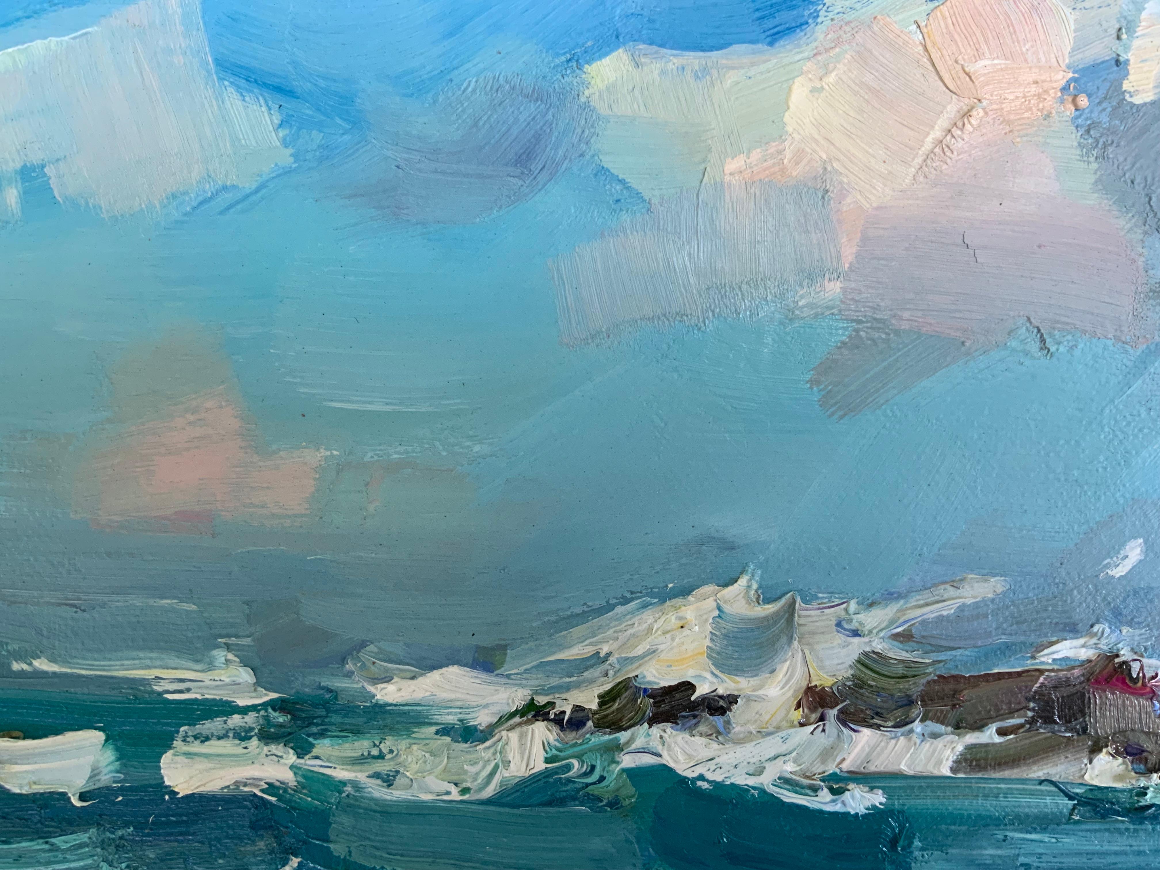 Onde e nuvole - Landscape Painting Blu di Daria Molostnova
