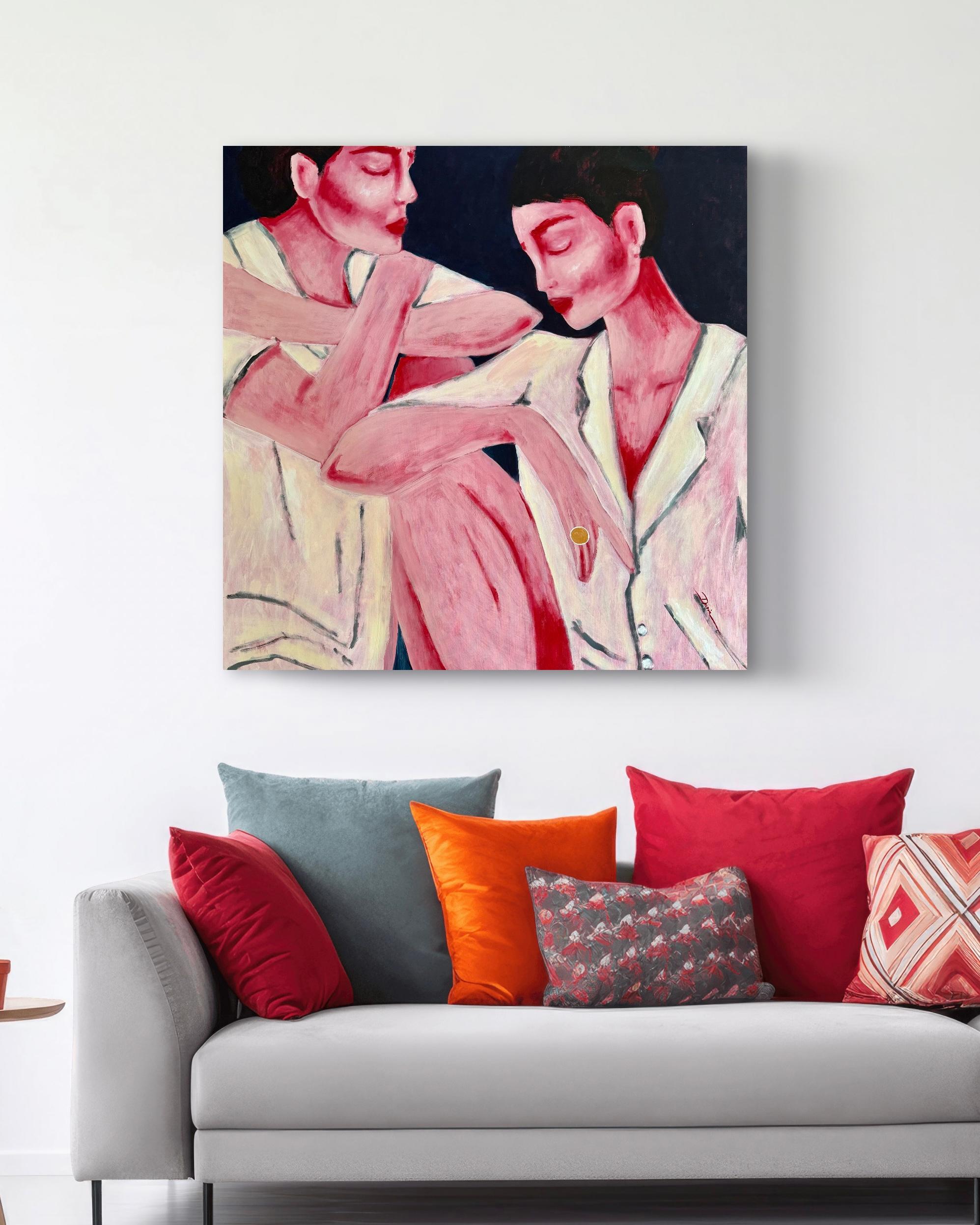 Each Their Own Silence - Beige Figurative Painting by Daria Okhrimenko