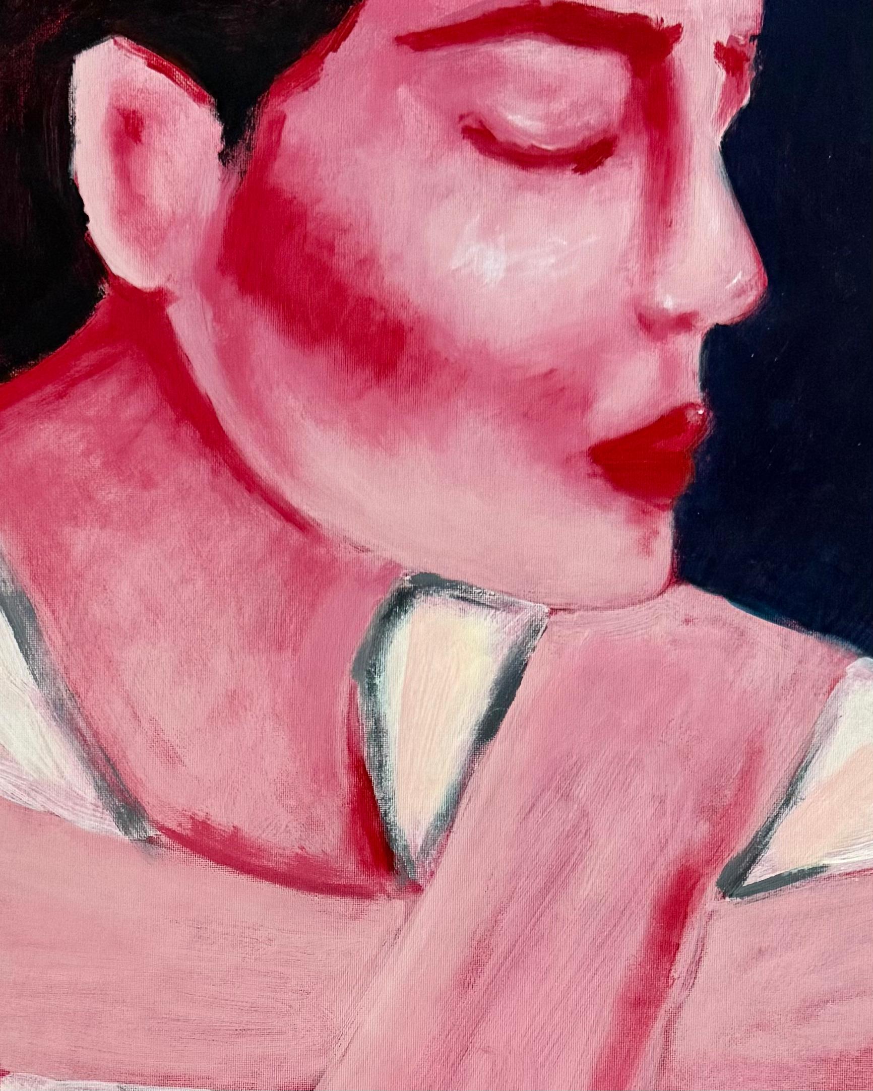 This composition is intimate, yet free from the weight of social narratives. Two mirrored figures coexist in soft, grounded presence — together, but not consumed by each other. The dreamer here is in quiet dialogue, not out of need but from inner
