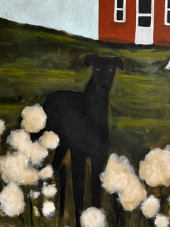 Homekeepers Gemälde von Hunden vor rotem Haus, 90x90 cm, Neuer Zustand