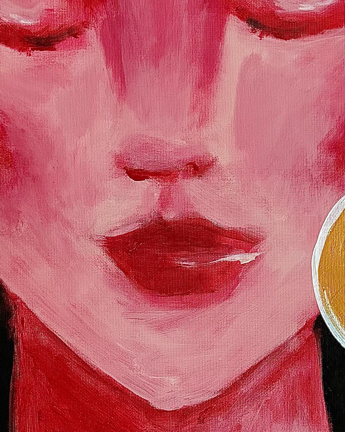 In the Space of Make-Believe - Red Figurative Painting by Daria Okhrimenko