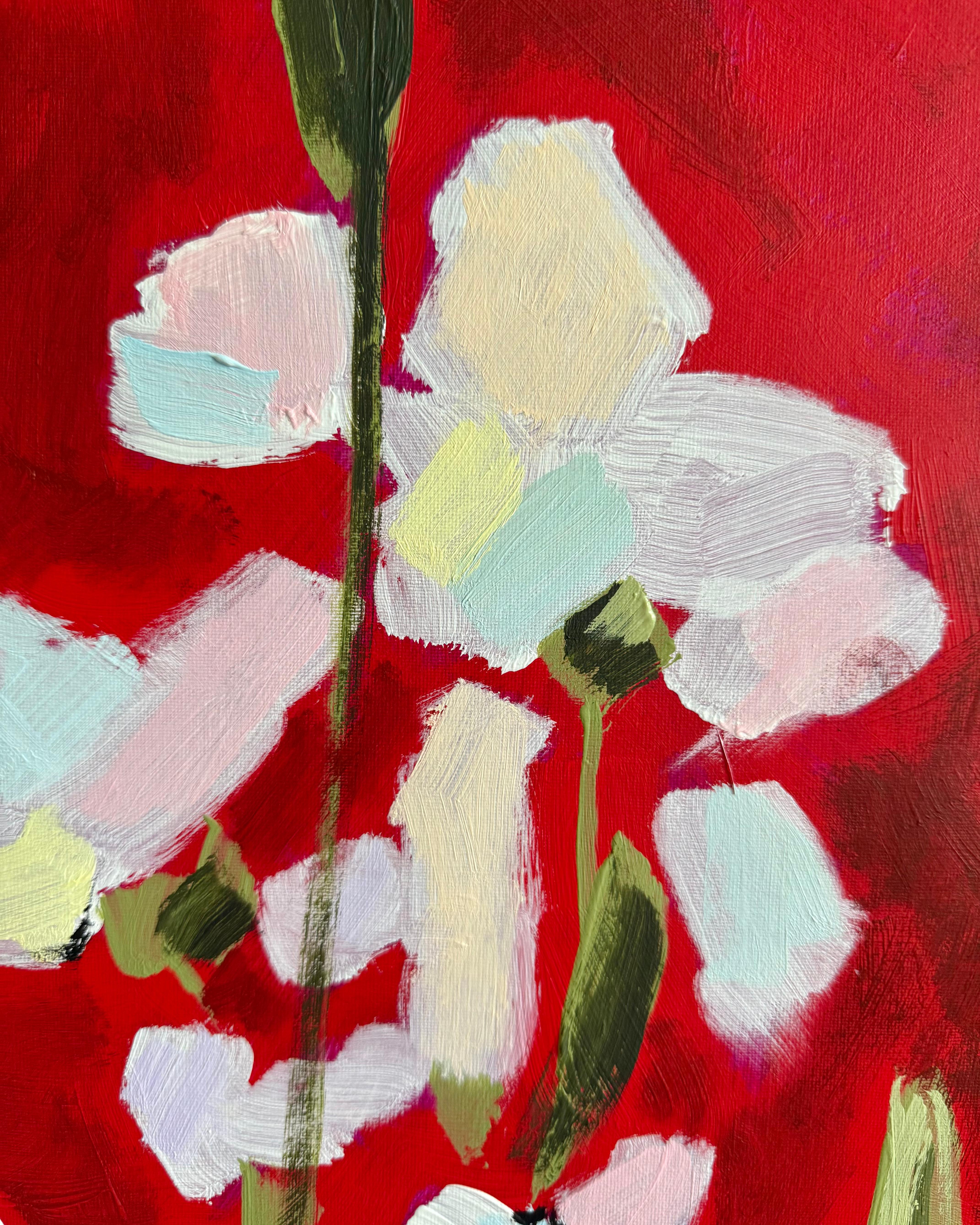Iris #1 - Rouge Figurative Painting par Daria Okhrimenko