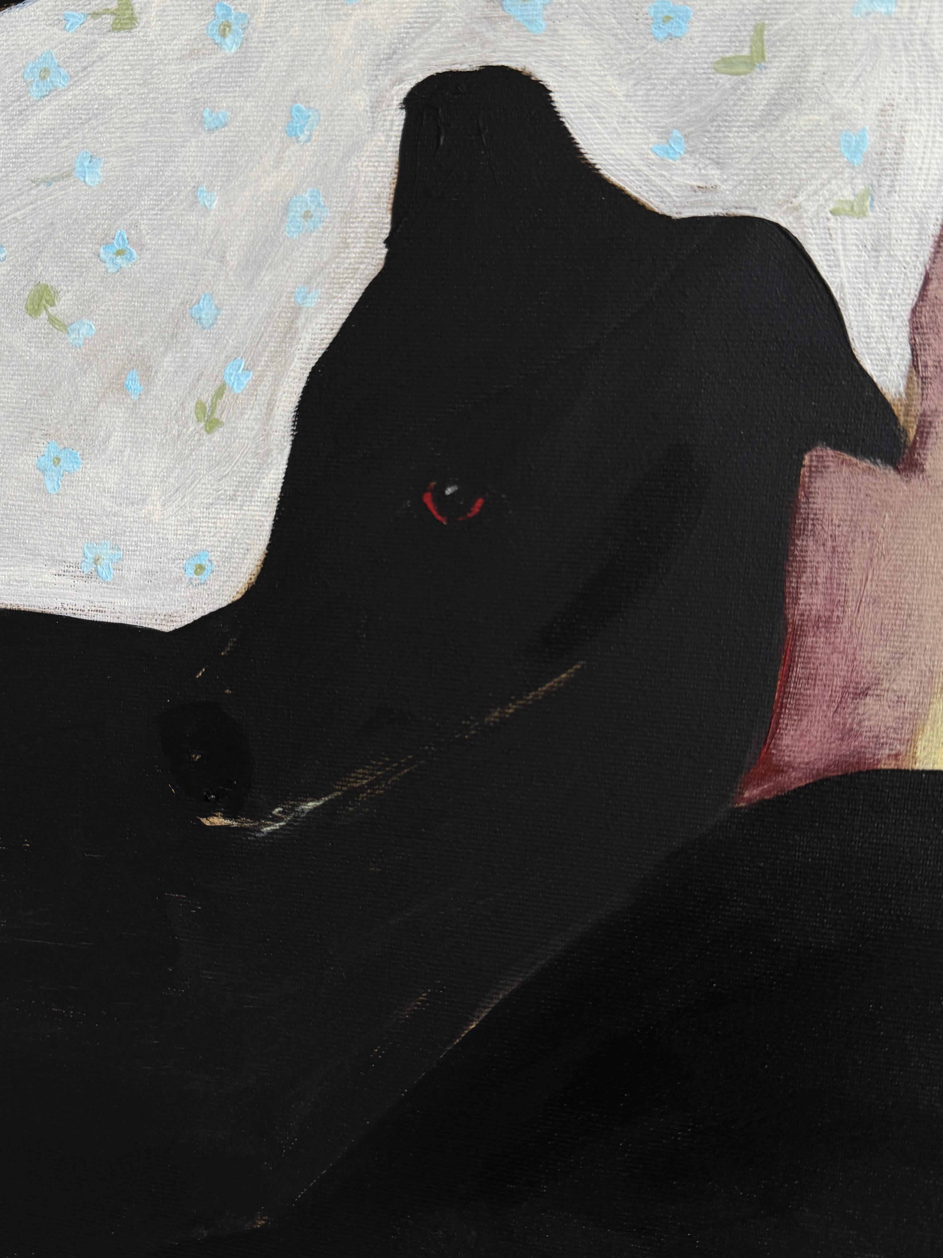 Pillow Talk — a painting about calm and presence.
The dogs rest among the pillows, immersed in a quiet stillness where there is no need to rush or prove anything.
It captures a moment of ordinary life, when the day softens and everything finds its