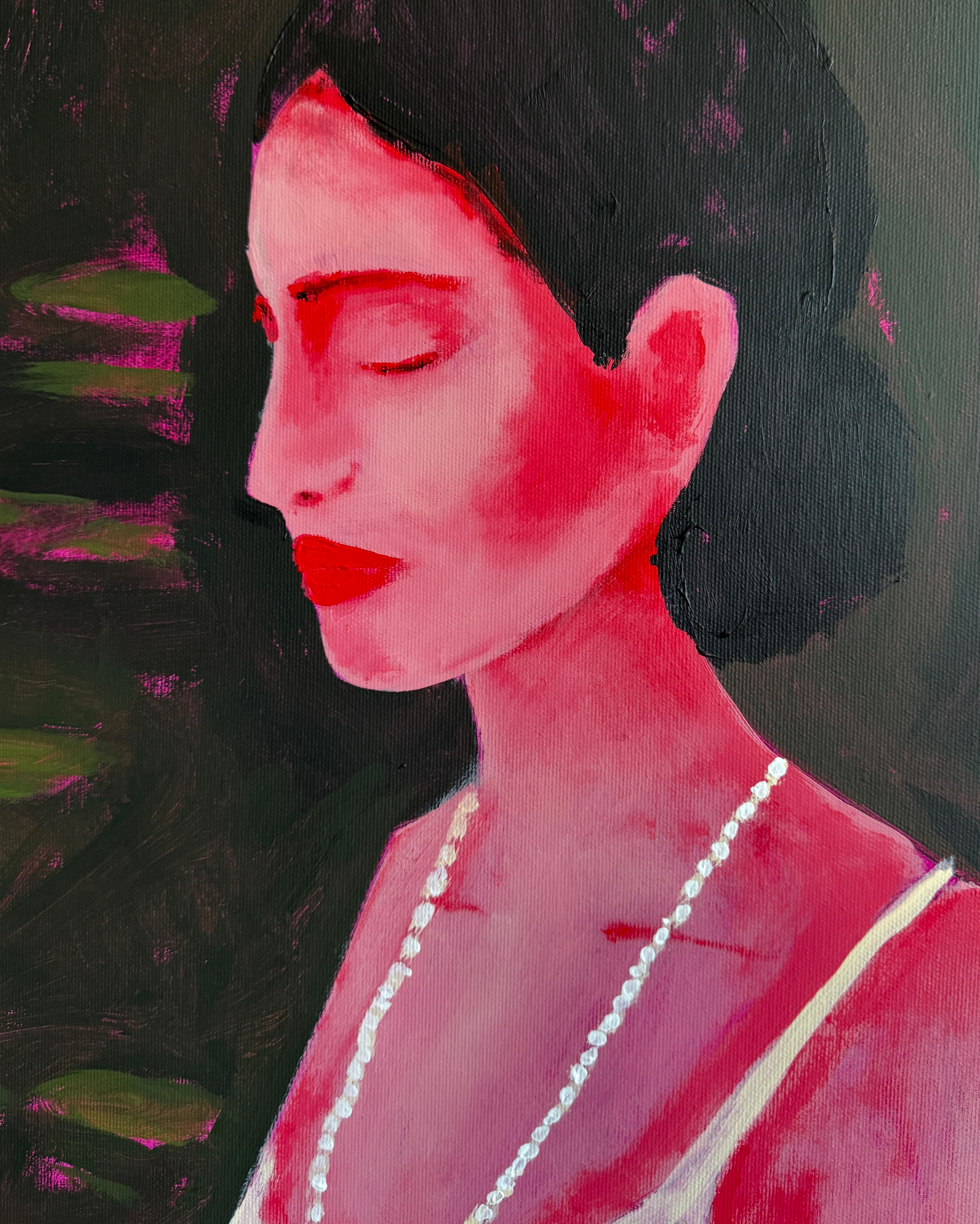 Geteiltes Schweigen (Schwarz), Figurative Painting, von Daria Okhrimenko