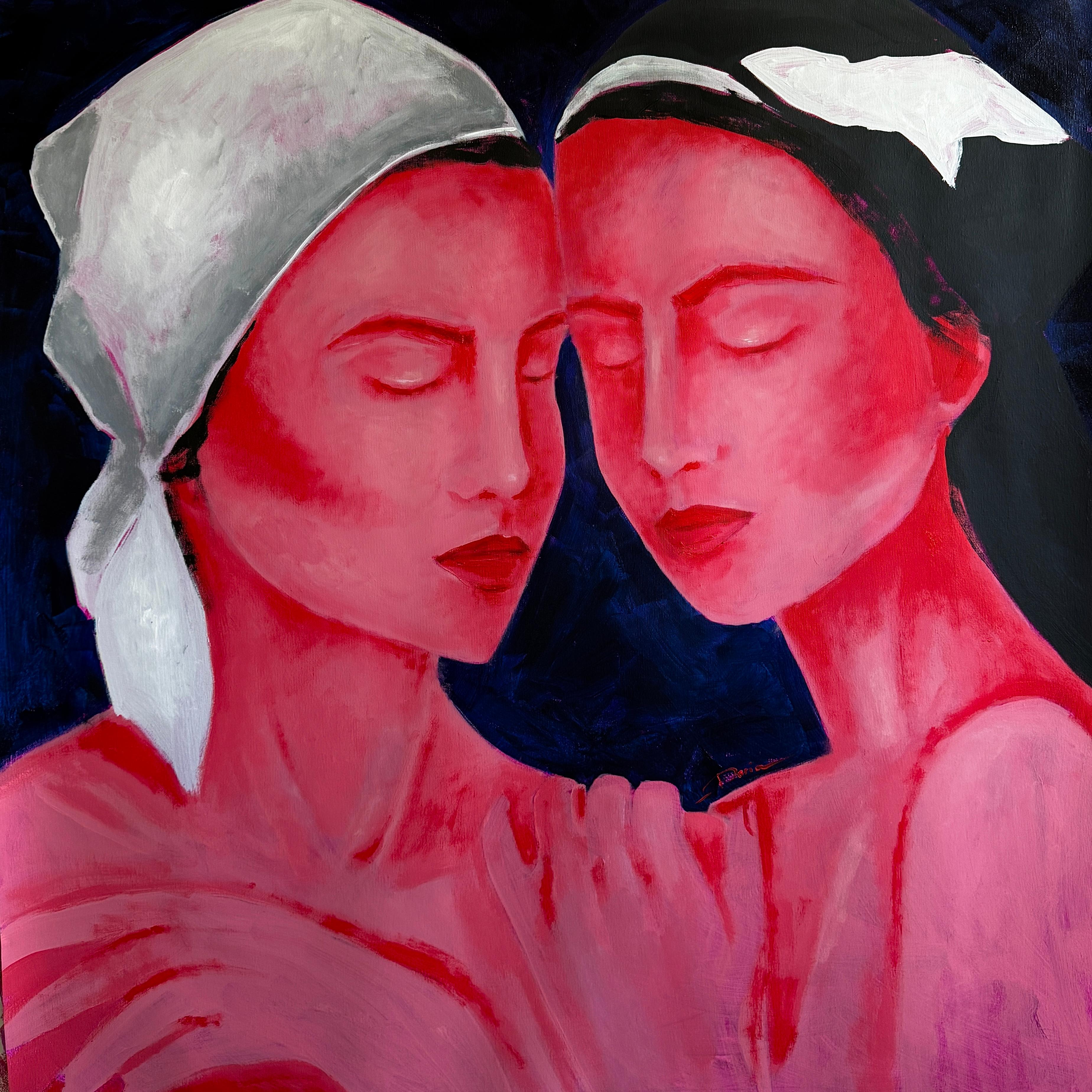 Daria Okhrimenko Figurative Painting – Geteiltes Schweigen