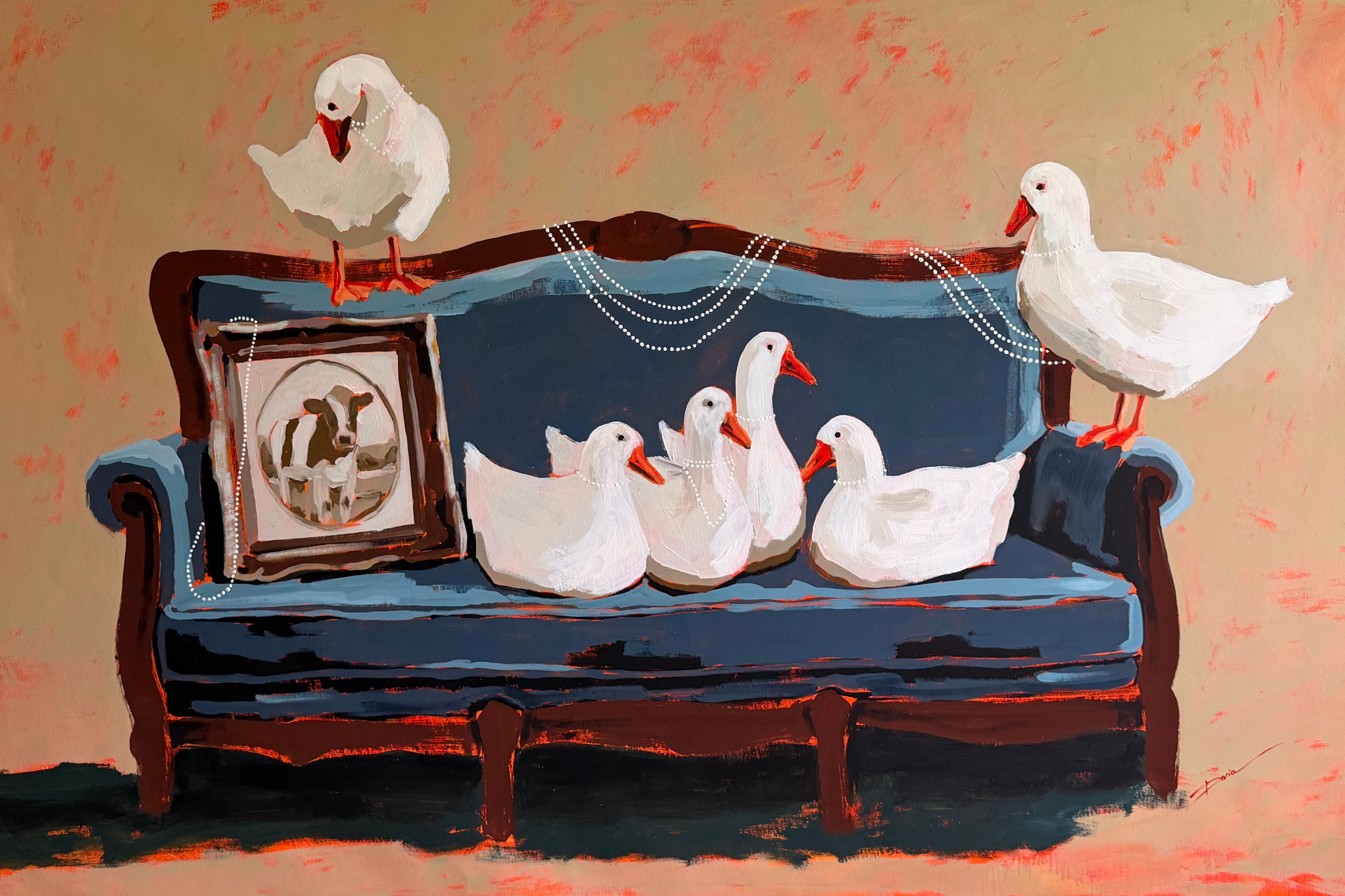 Daria Okhrimenko Landscape Painting - The Group Chat