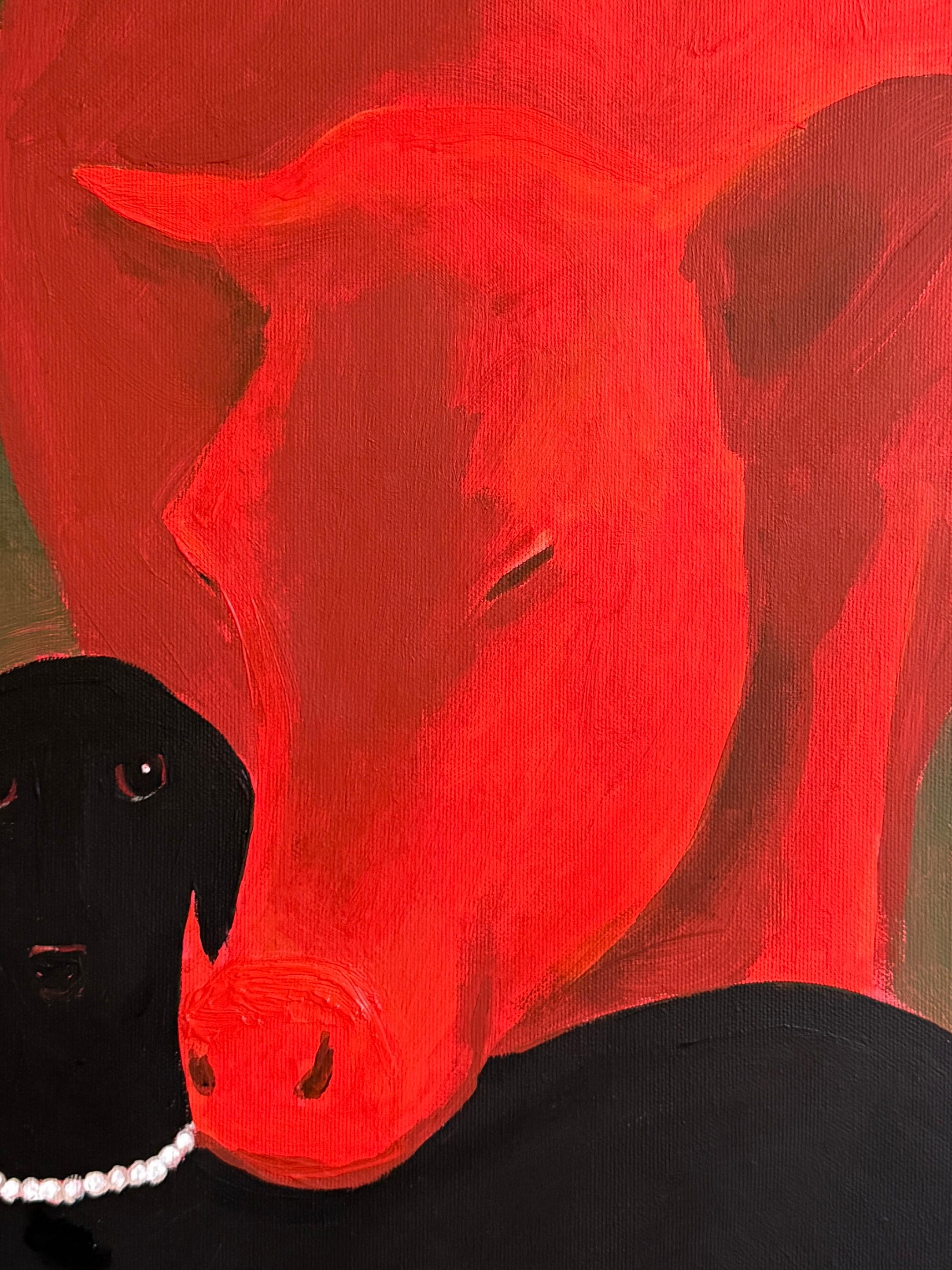 Der Pearl Club (Rot), Animal Painting, von Daria Okhrimenko