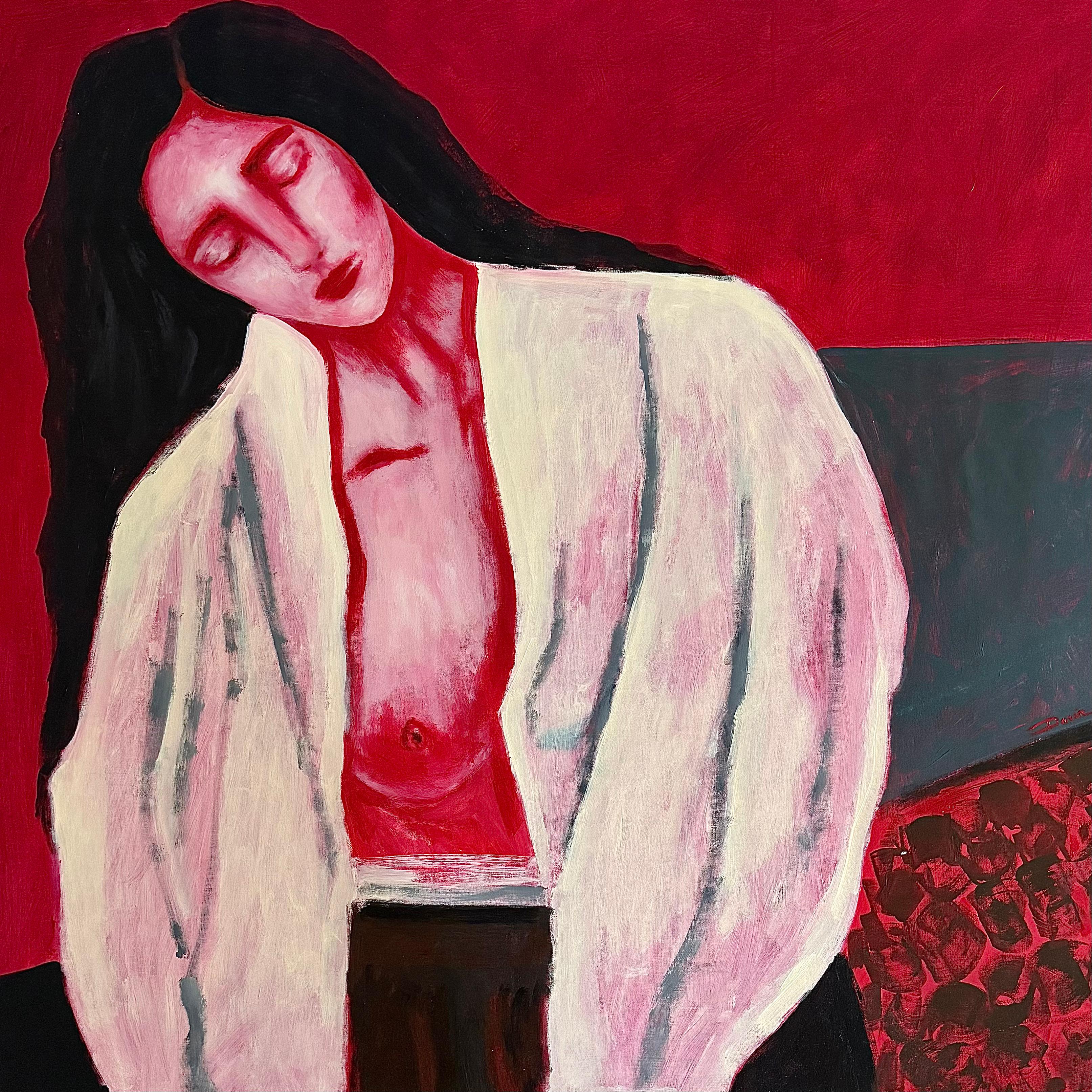 Daria Okhrimenko Figurative Painting - Where You Don’t Have to Hold Your Back Straight