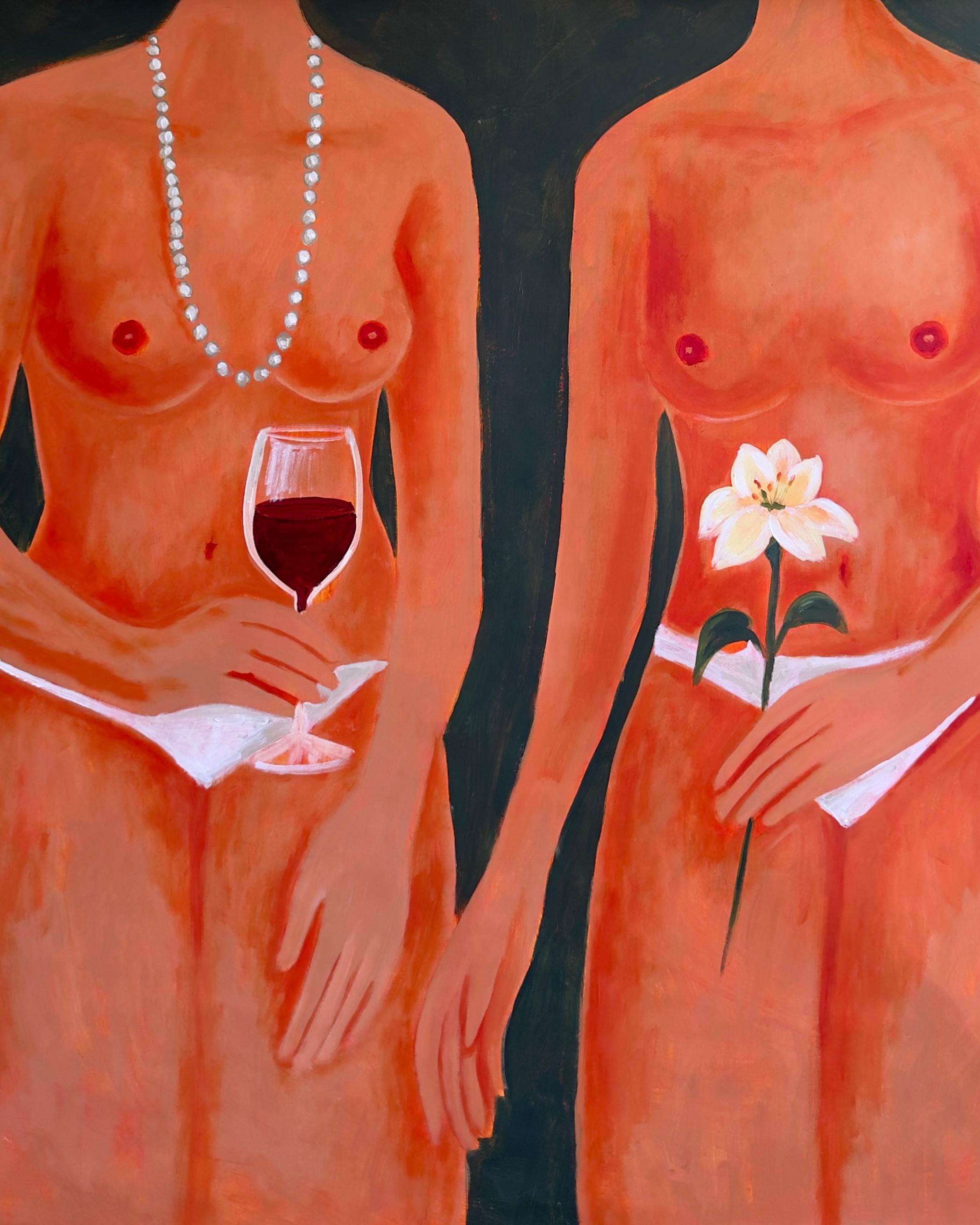 Wine and Lily - Painting by Daria Okhrimenko