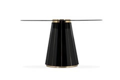 Darian Dining Table in Black Lacquer and Smoked Glass Top