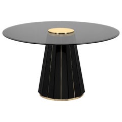 Darian Dining Table in Black Lacquer and Smoked Glass Top