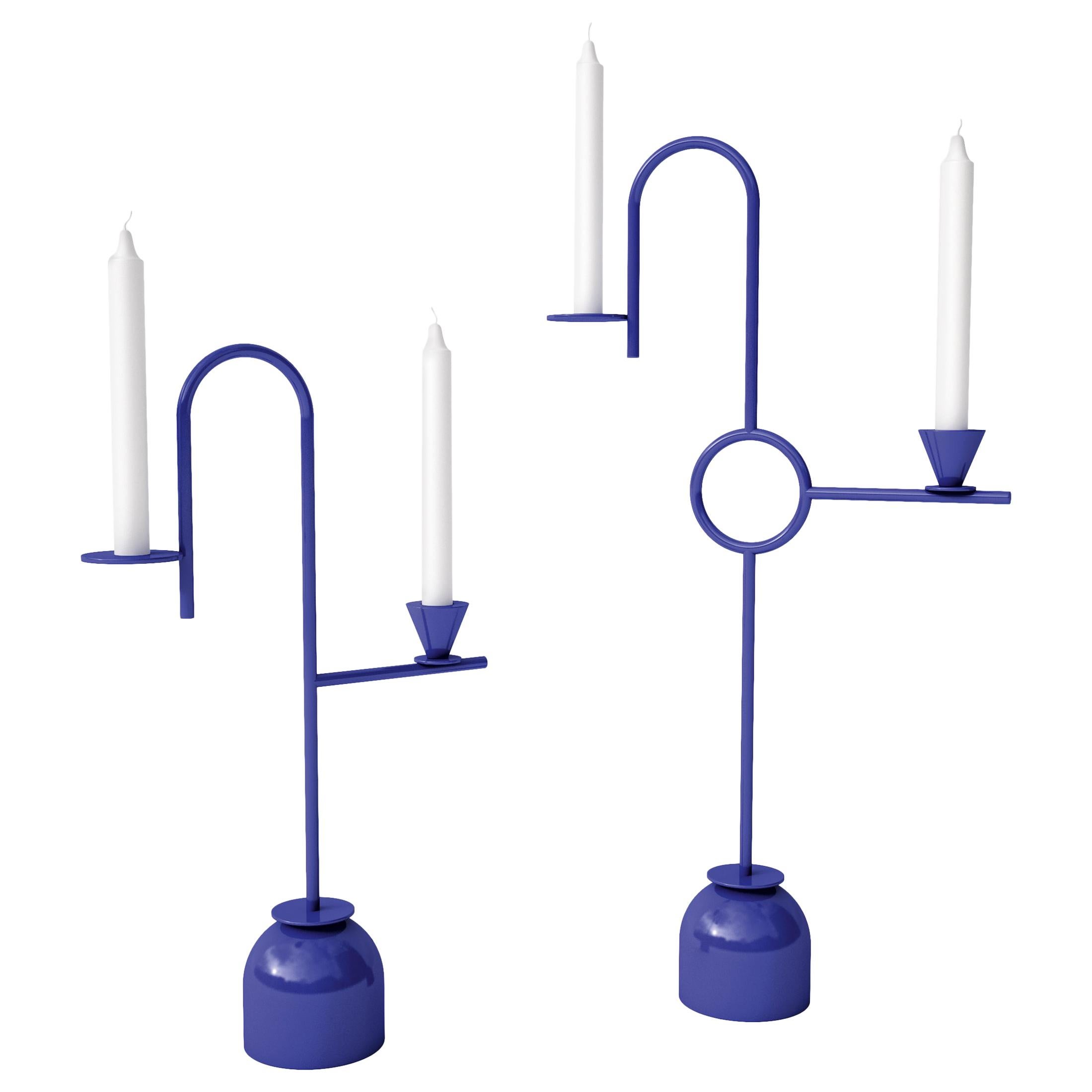 Dariel Studio High Blue Candleholders in Laminated Metal for Cappellini