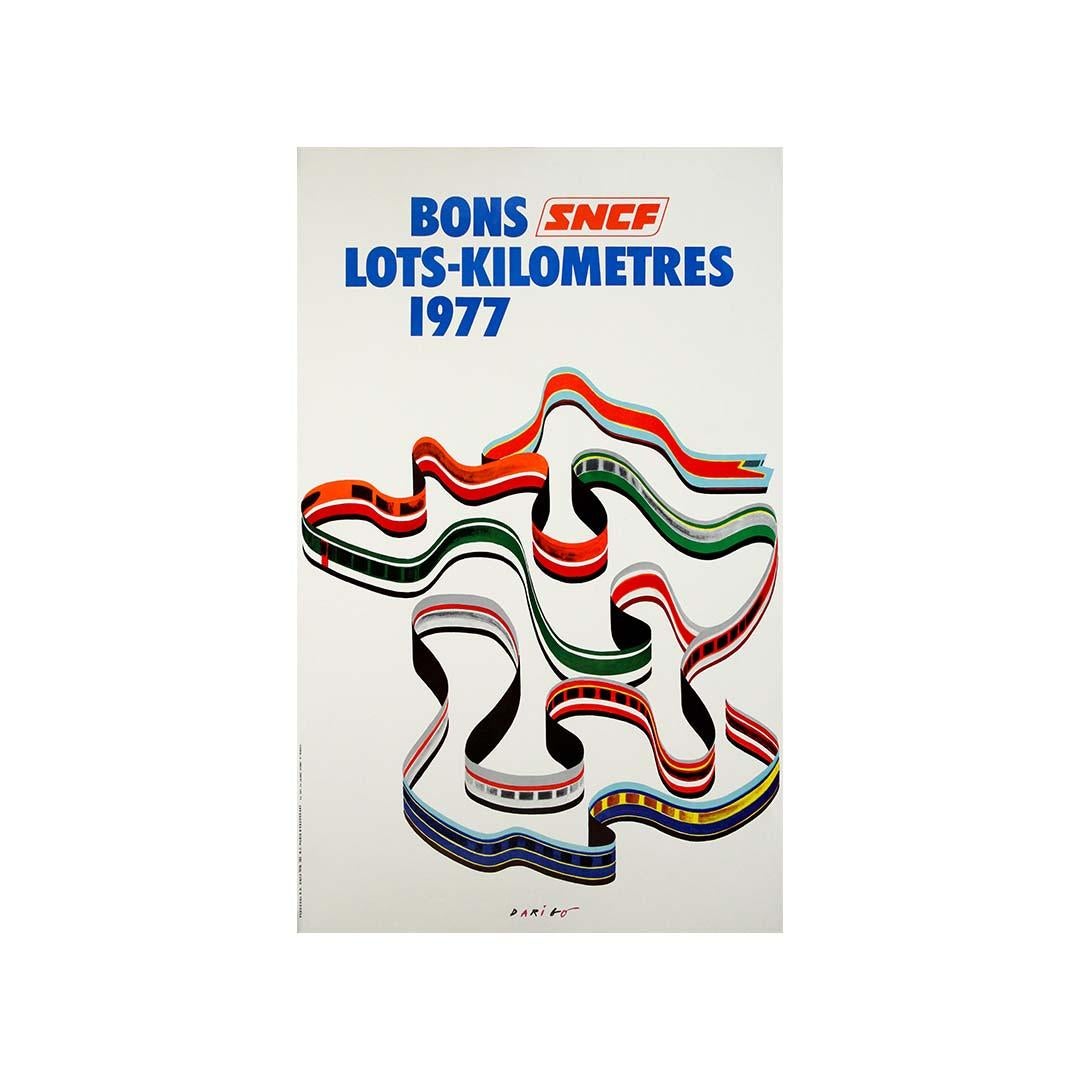 L'affiche originale des Bons SNCF Lots Kilomètres de 1977 de Darigo en vente 1