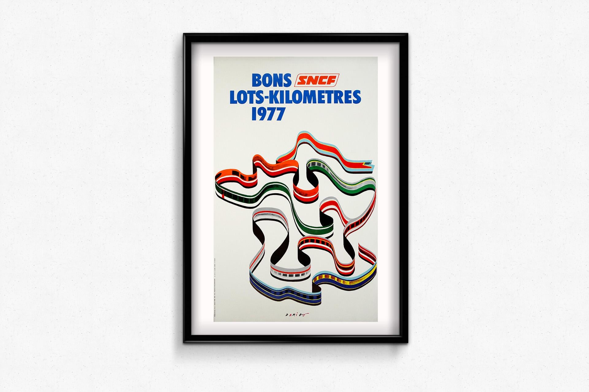 L'affiche originale des Bons SNCF Lots Kilomètres de 1977 de Darigo en vente 3