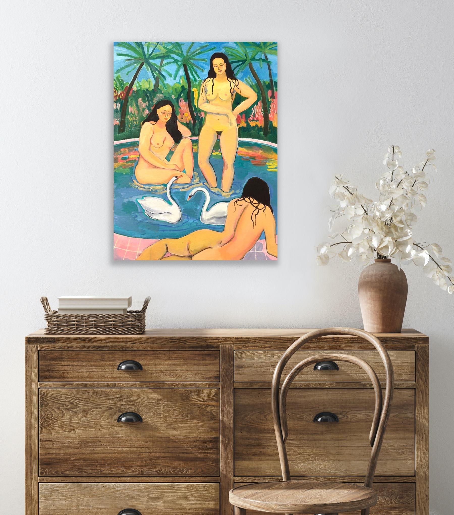 Girls by the pool, 70x50cm For Sale 3