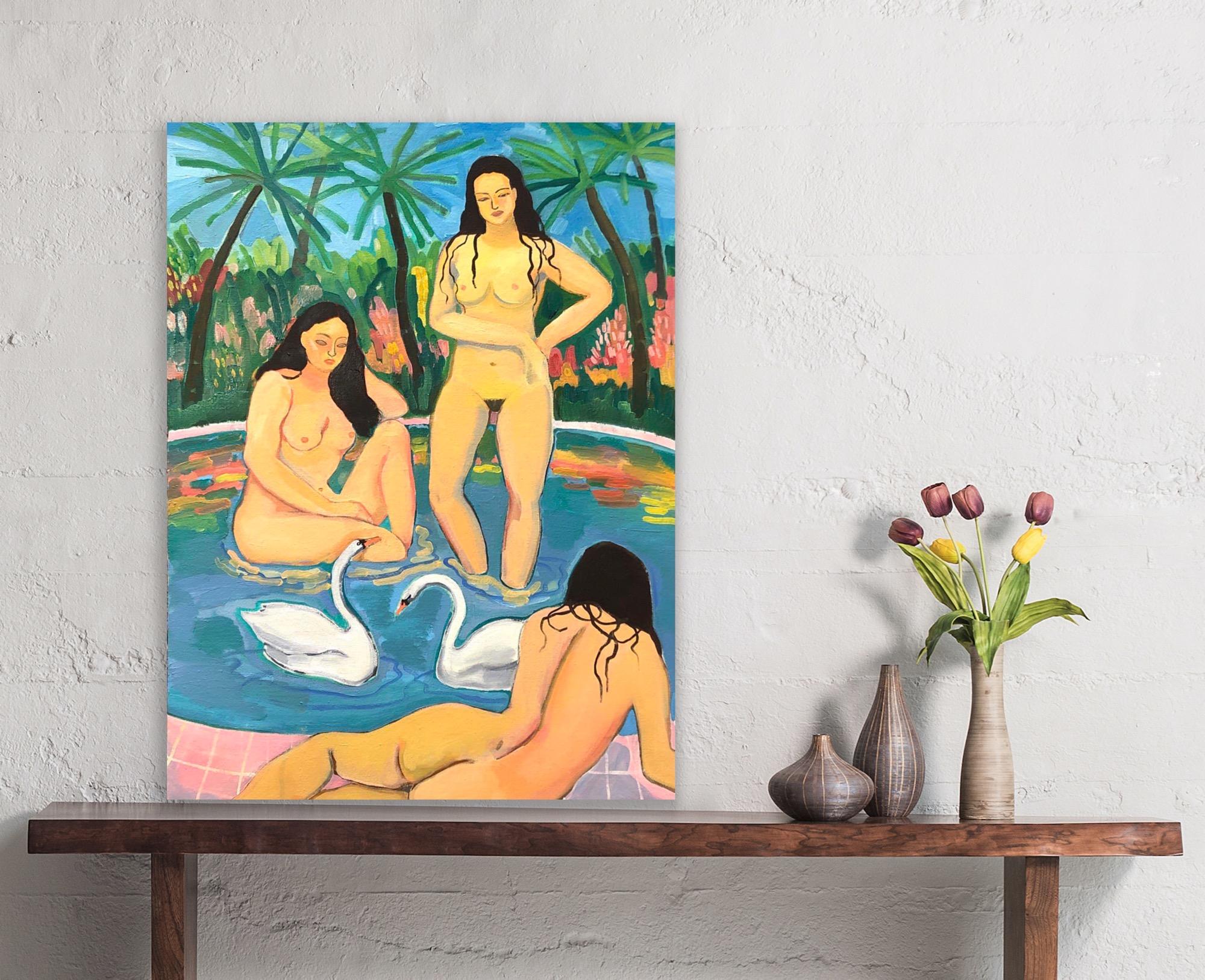 Girls by the pool, 70x50cm For Sale 4