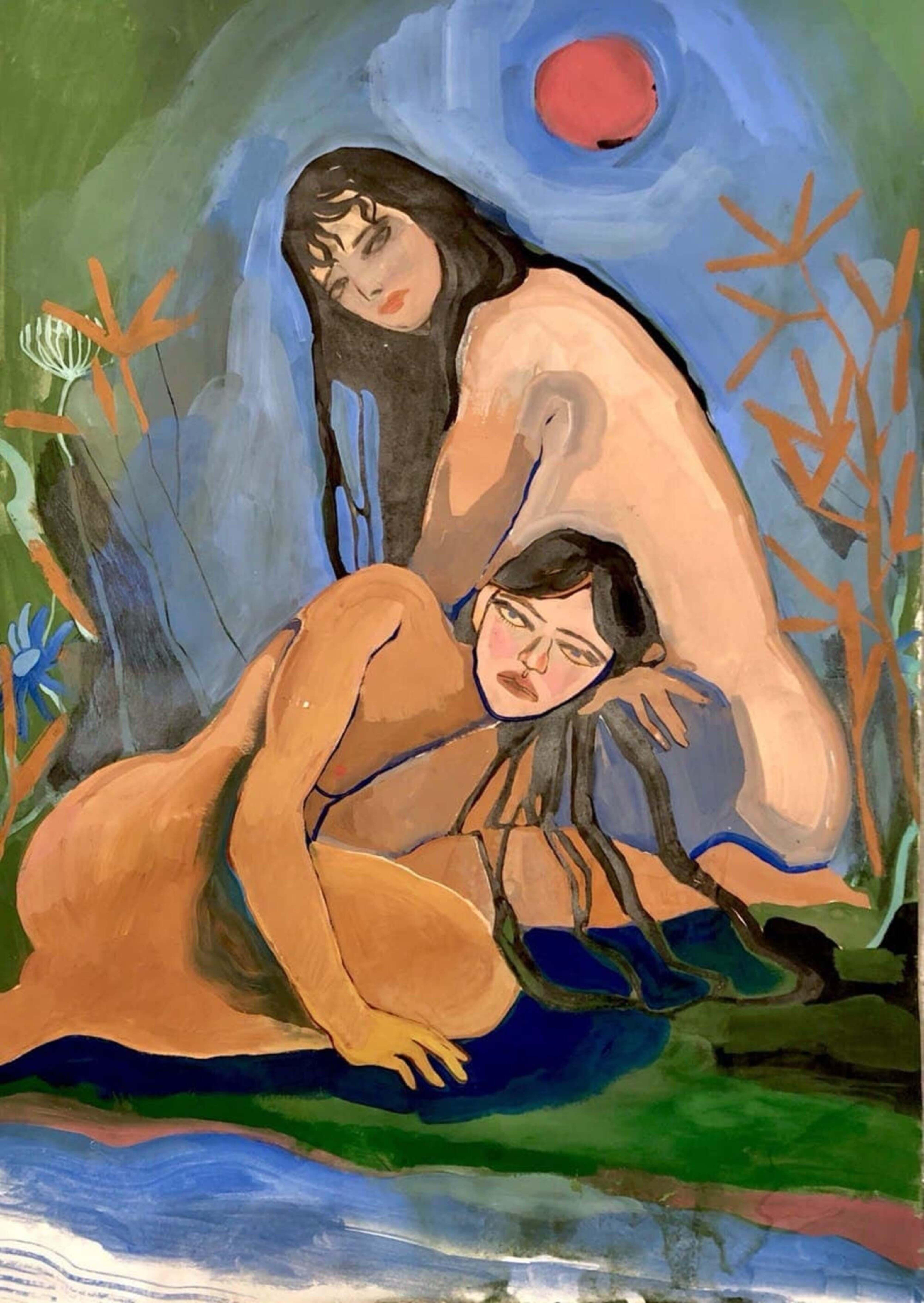 Girls in the tropis forest, 60x42 cm - Painting de Darika Bakeeva