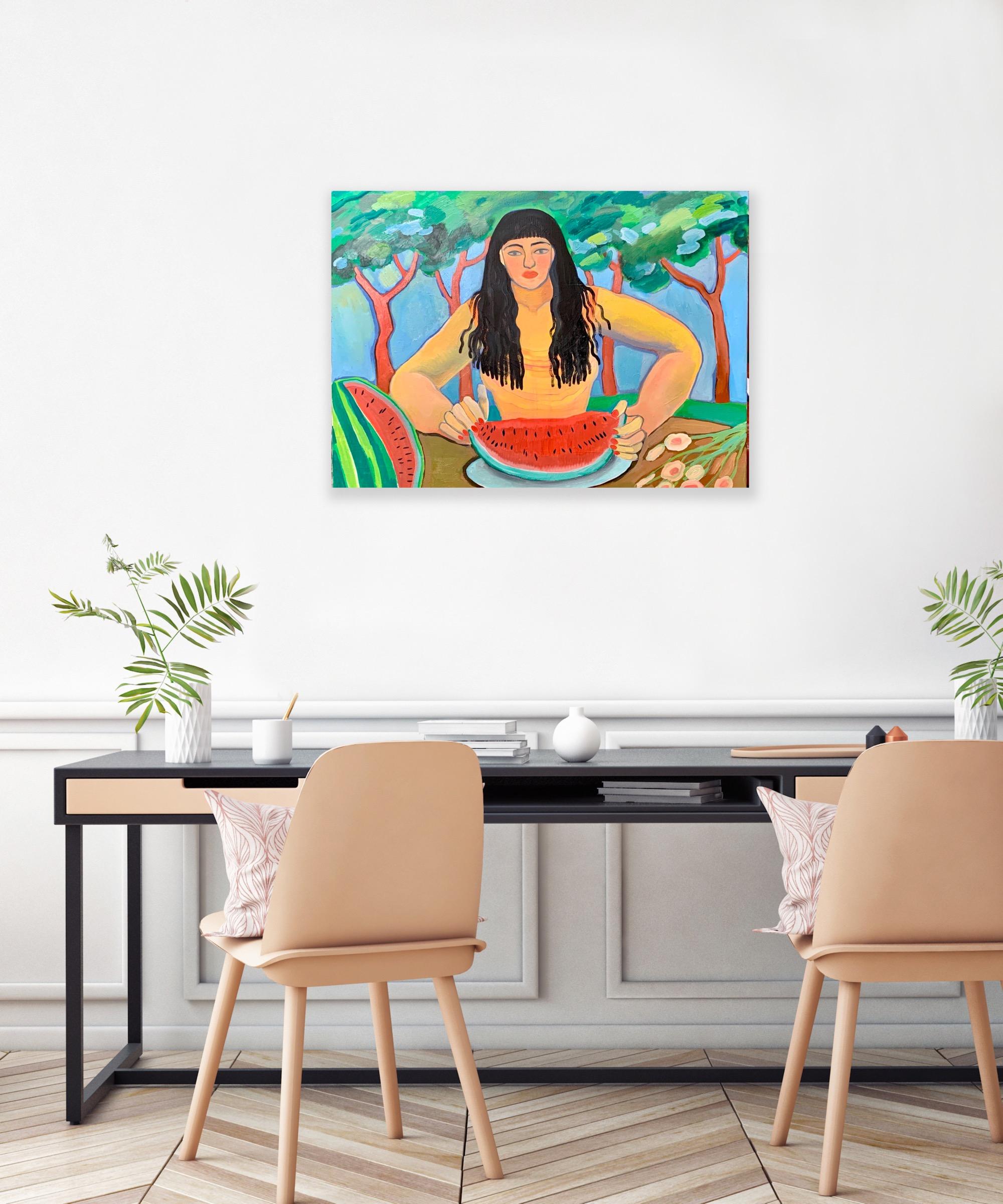Lady with watermelon, 60x80cm For Sale 4