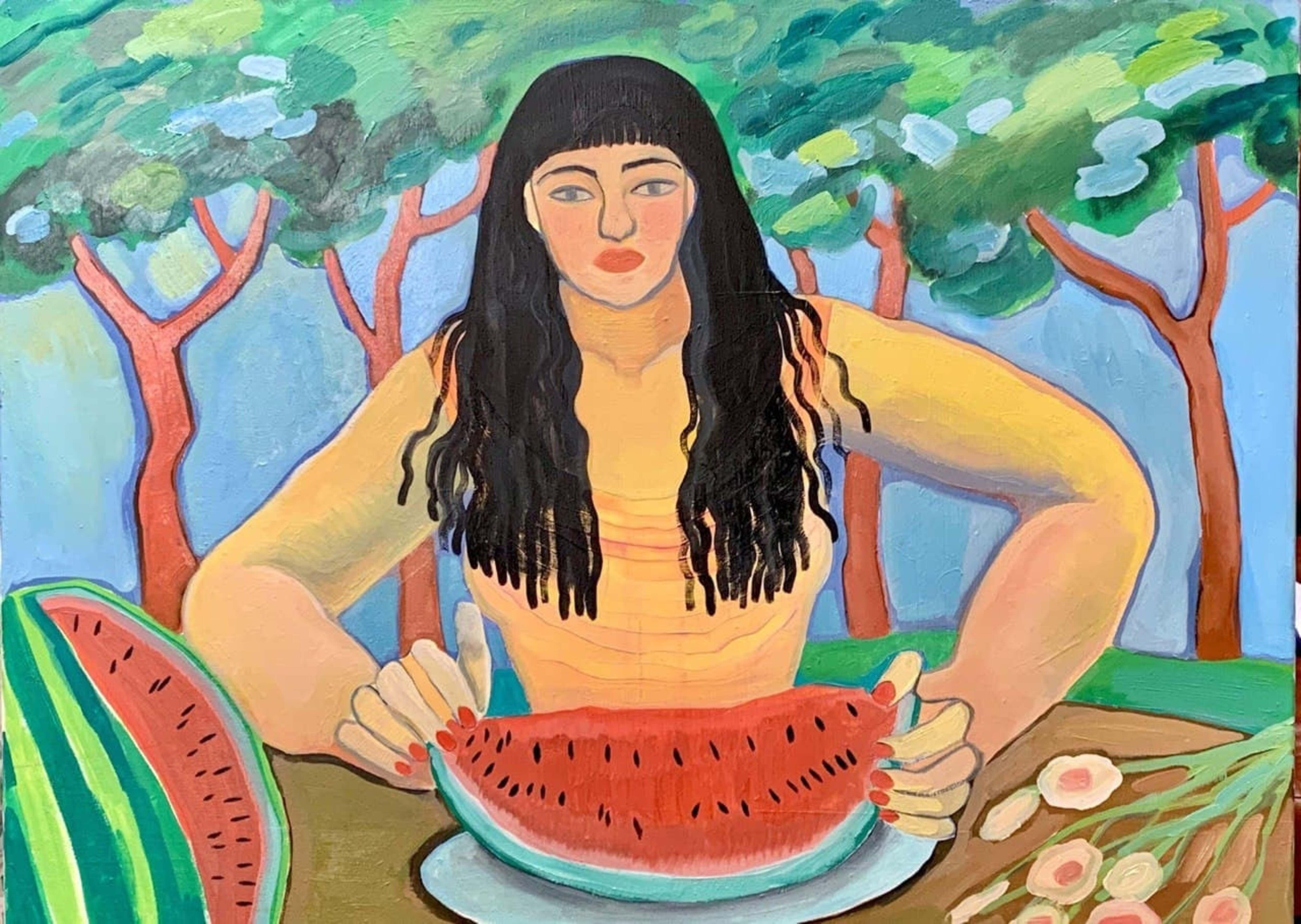 Lady with watermelon, 60x80cm - Art by Darika Bakeeva