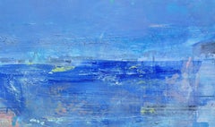 On The Road II - Peinture à l'huile abstraite Couleurs Bleu, jaune, gris, vert et blanc