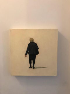 Ritratto figurativo Dario Agrimi Bianco Walking Lady Pittura ad olio Nero Bianco