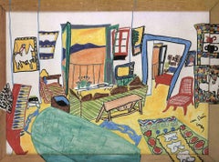 Gulf of Gaeta avec cadre peint Golfo di Gaeta - Peinture de D. Cusani - 1989