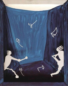 Interno blu in fuga - Pittura acrilica di Dario Cusani - 1994