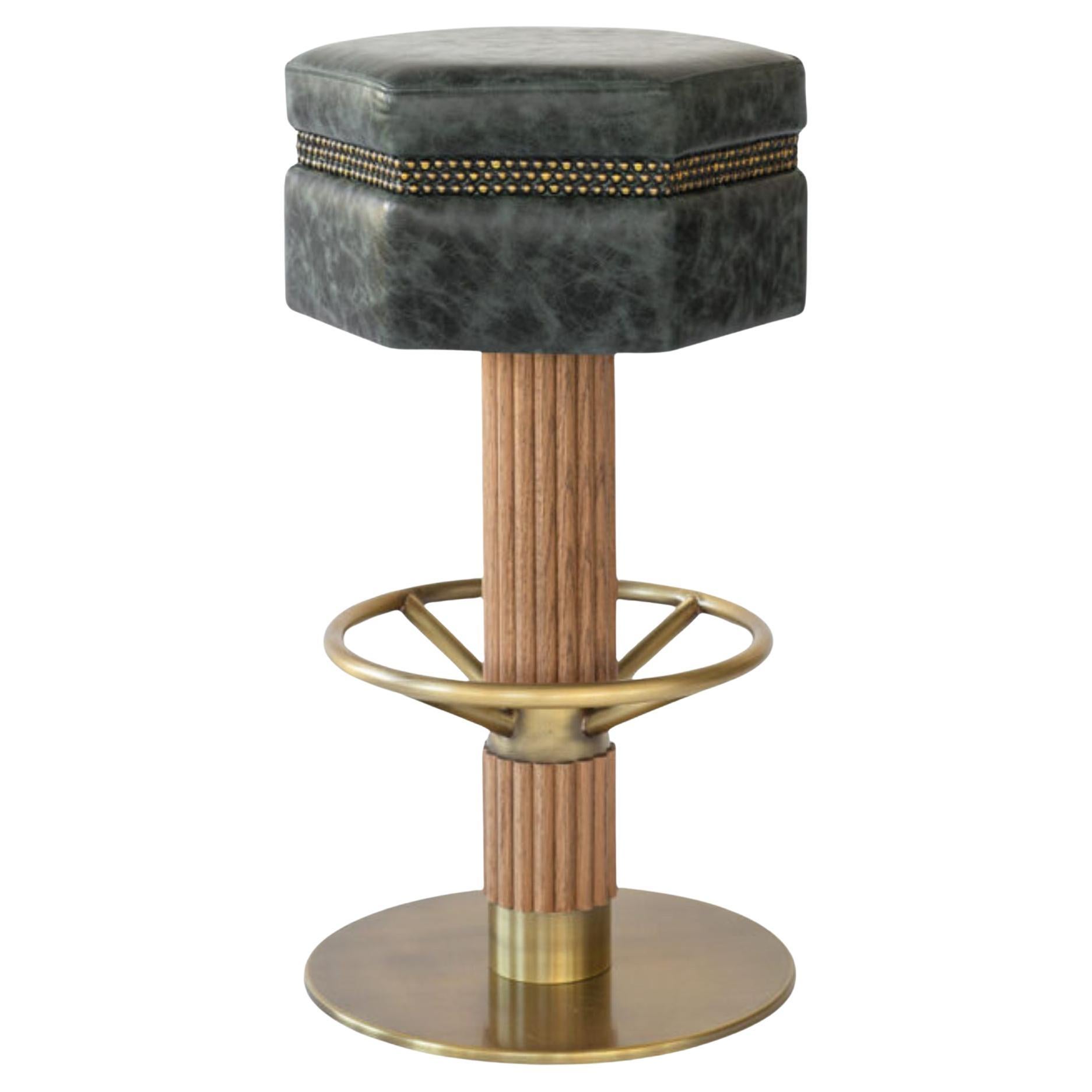 Dario Bar Stool in Brass and Oak, Handcrafted, Modern Design, New