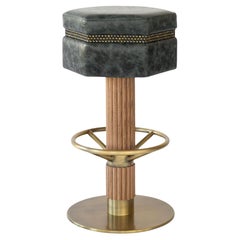 Dario Bar Stool in Brass and Oak, Handcrafted, Modern Design, New