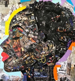 Large Square Vibrant Collage on Canvas Portrait