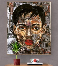 Vibrant Collage on Canvas Portrait