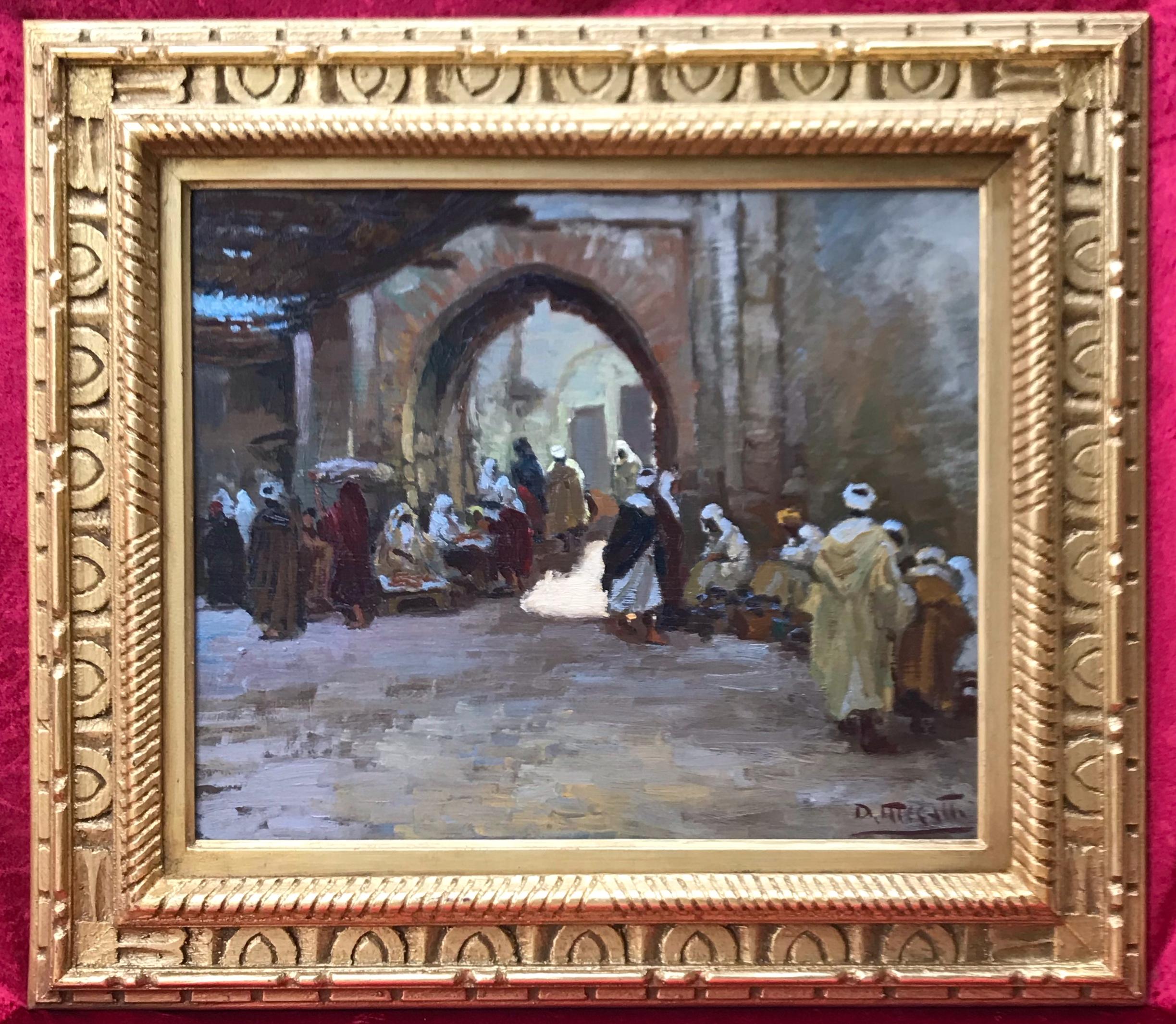 Dario MECATTI (1909 - 1976)
Orientalist Market Street
Oil on wood panel signed low right
Old frame re-gilded
Dim wood : 47 X 55 cm 

Dario MECATTI (1909 - 1976)
Brazilian painter born in Florence (Italy) 14 décember 1909.
Died in Sao Paulo (Brazil)