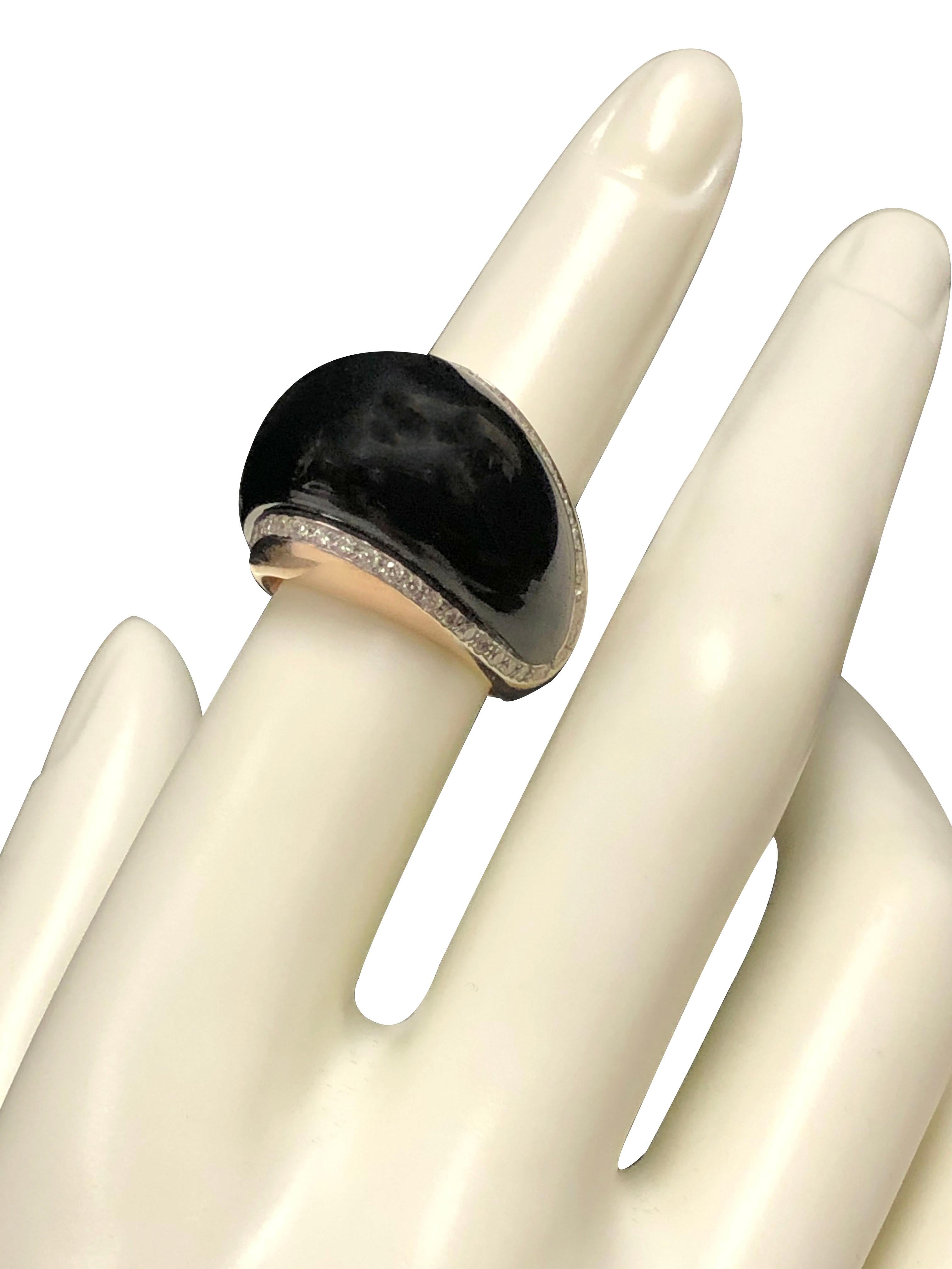 Round Cut Dario & Peter Italy Rose Gold Diamond Onyx Dome Ring