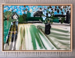 Blue Flowers in Black Vase