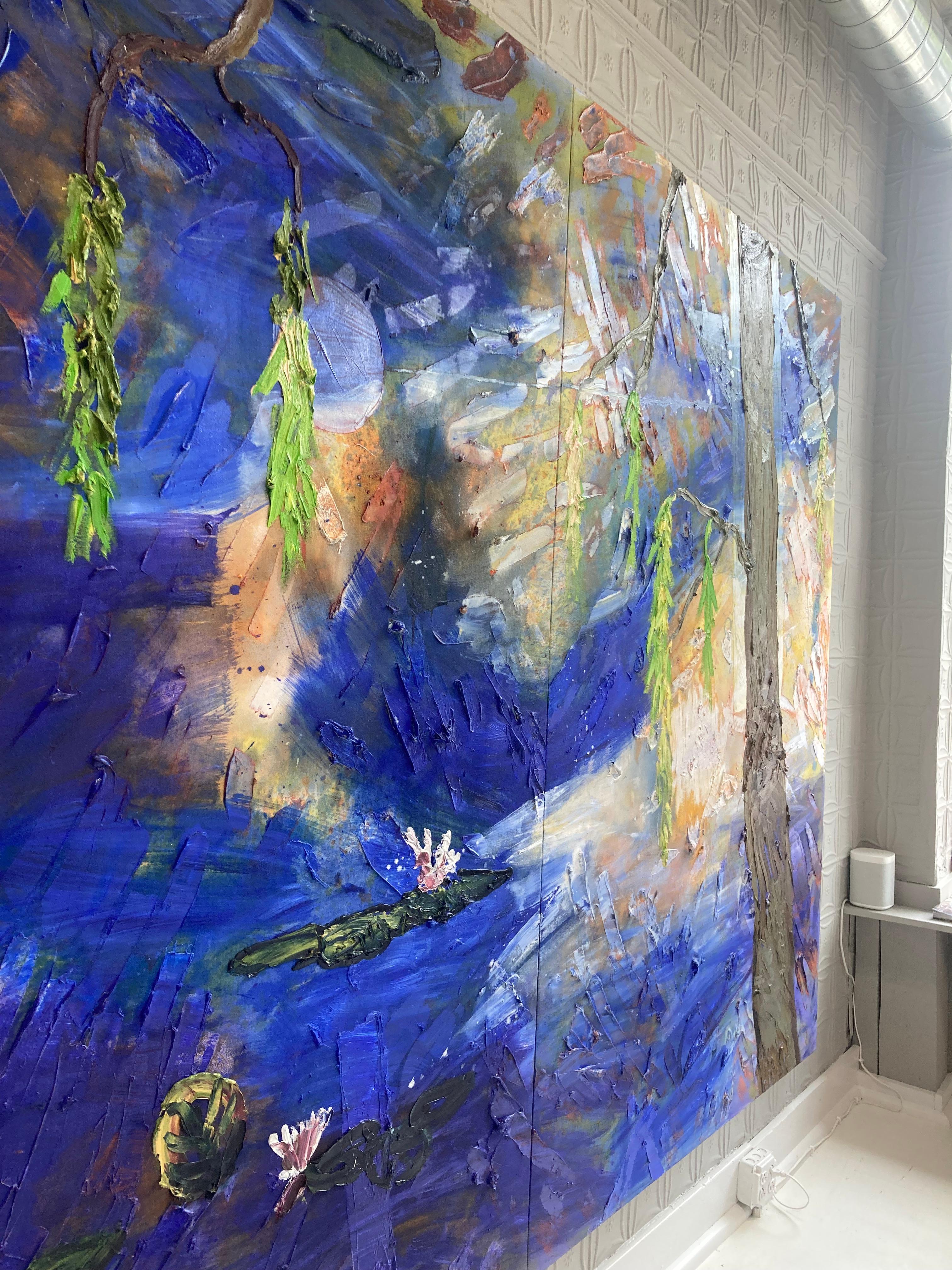 Cobalt Lilies - Abstract Expressionist Painting by Darius Yektai