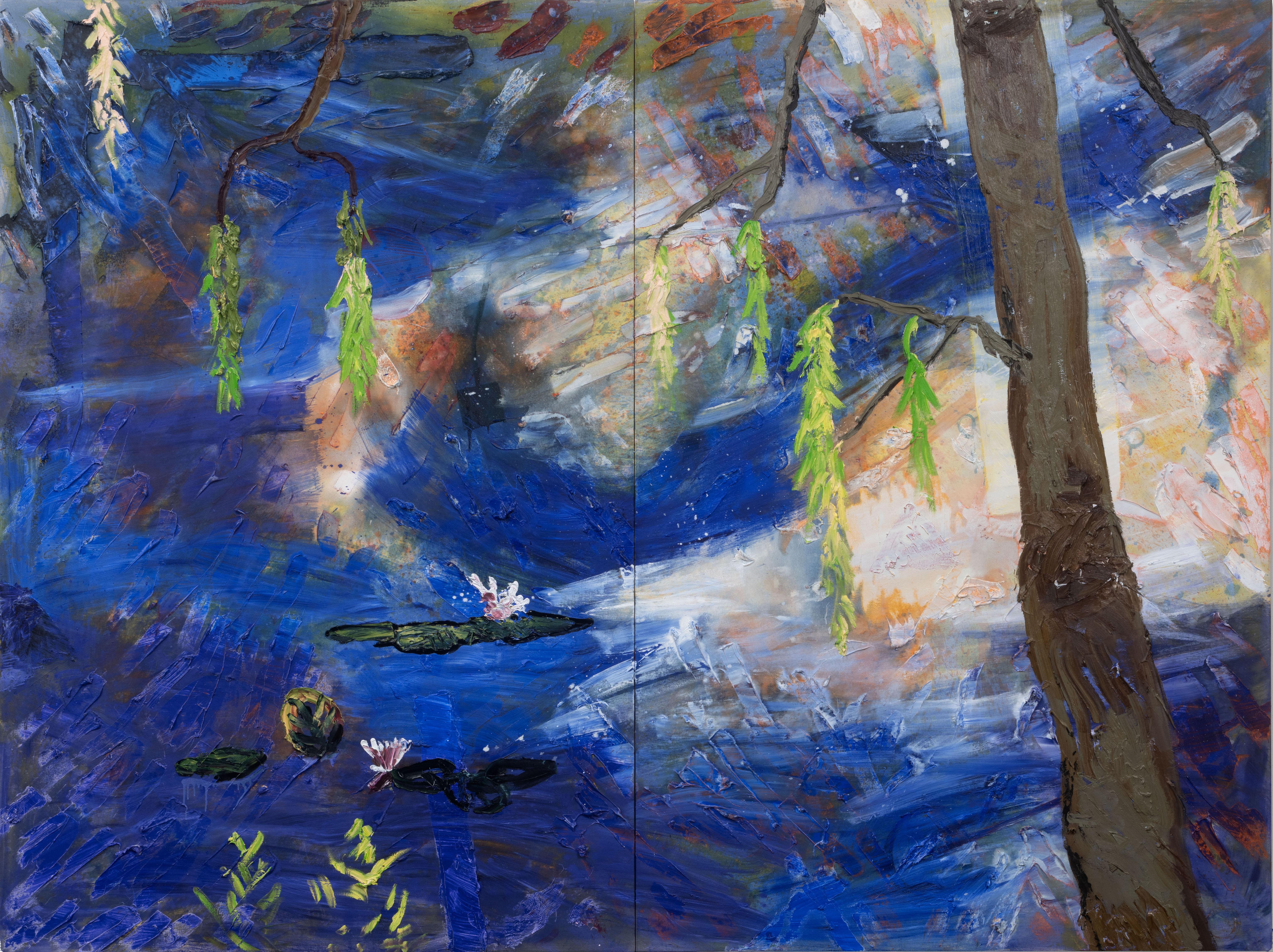 Darius Yektai Landscape Painting - Cobalt Lilies