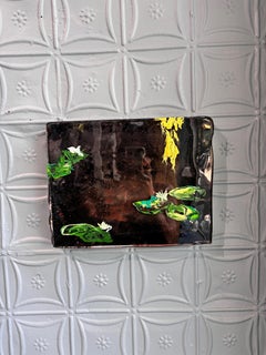 "Dark Lily Pond" landscape painting, lily pond, cool tones